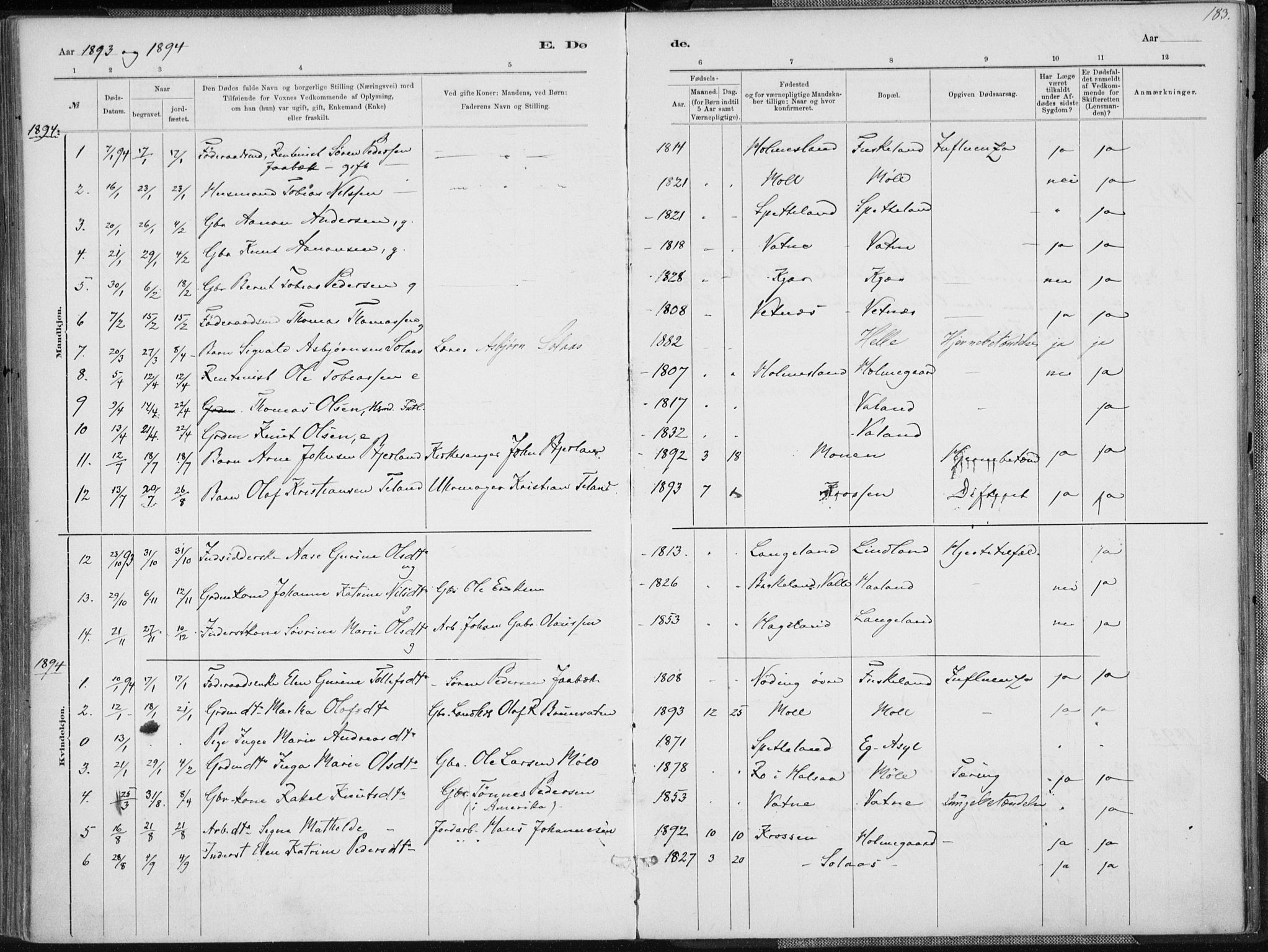 Holum sokneprestkontor, SAK/1111-0022/F/Fa/Faa/L0007: Parish register (official) no. A 7, 1884-1907, p. 183