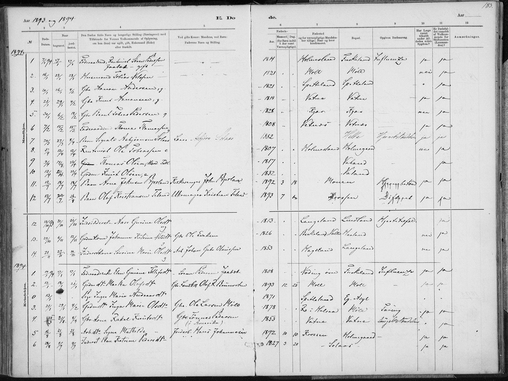 Holum sokneprestkontor, AV/SAK-1111-0022/F/Fa/Faa/L0007: Parish register (official) no. A 7, 1884-1907, p. 183