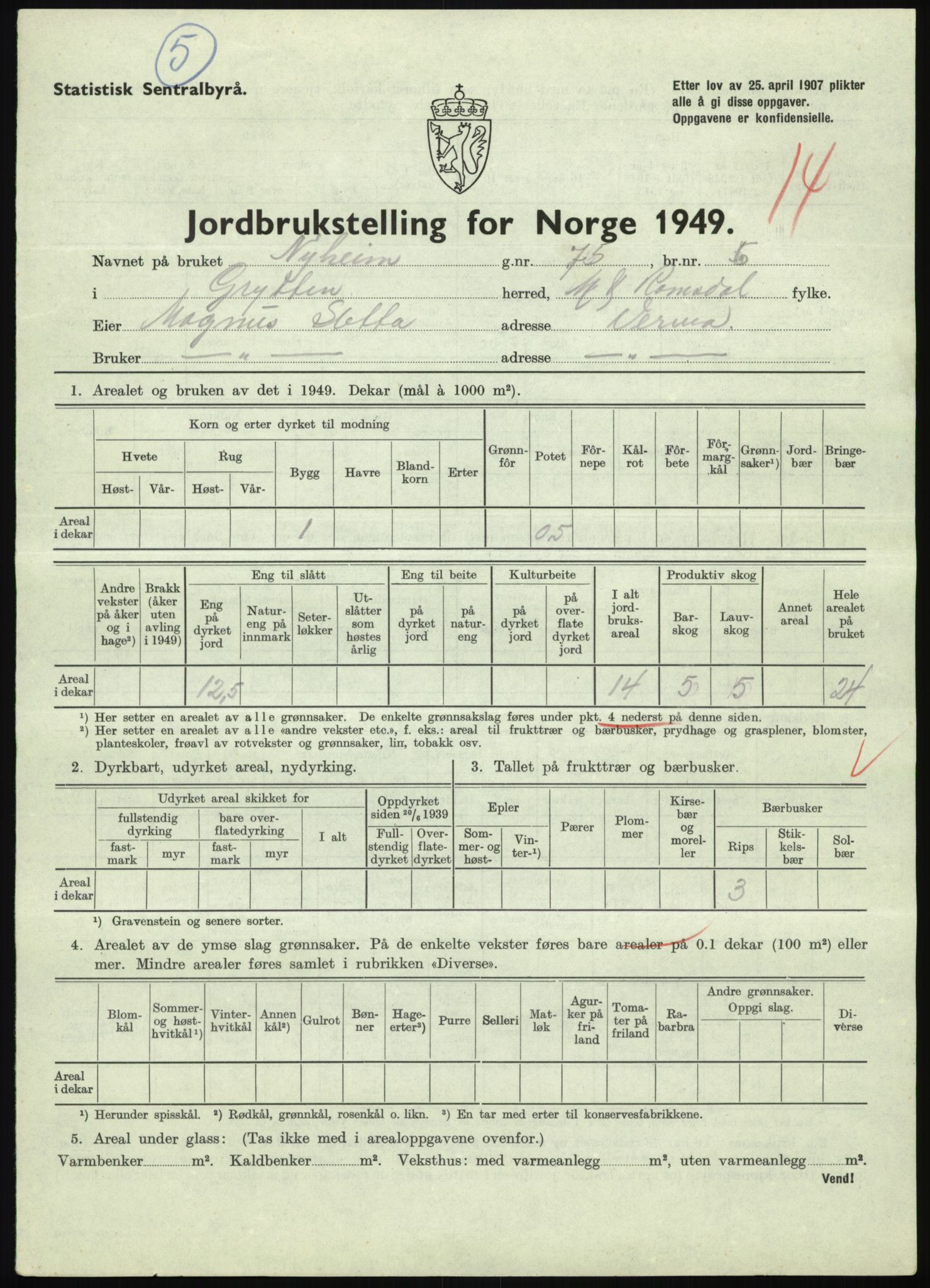 Statistisk sentralbyrå, Næringsøkonomiske emner, Jordbruk, skogbruk, jakt, fiske og fangst, AV/RA-S-2234/G/Gc/L0323: Møre og Romsdal: Grytten og Hen, 1949, p. 91