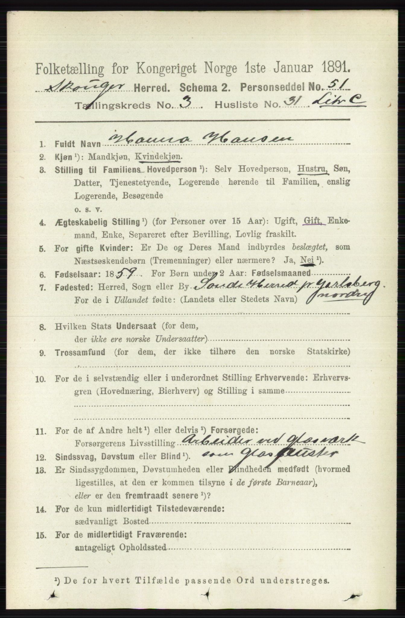 RA, 1891 census for 0712 Skoger, 1891, p. 1876