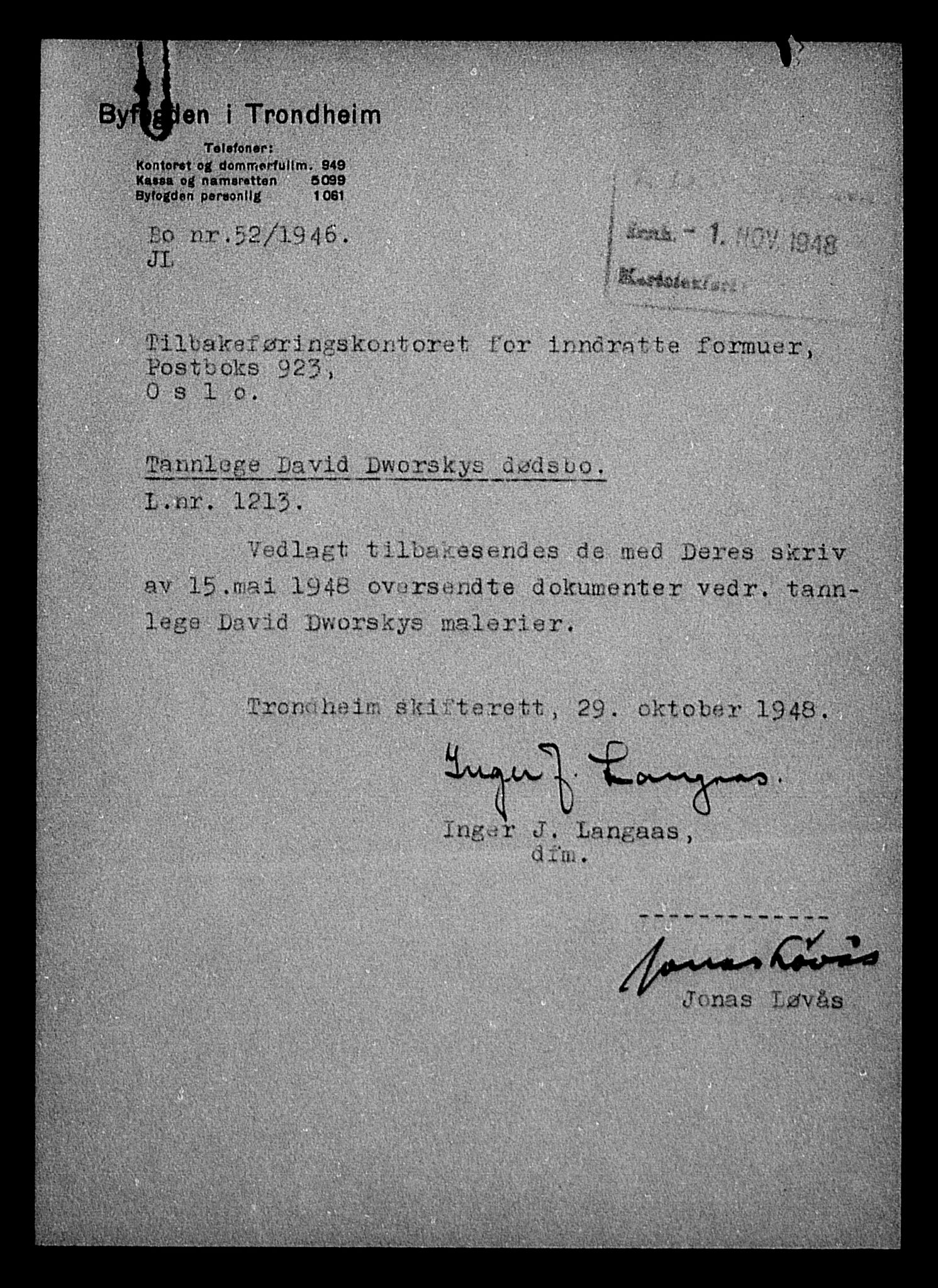 Justisdepartementet, Tilbakeføringskontoret for inndratte formuer, AV/RA-S-1564/H/Hc/Hca/L0894: --, 1945-1947, p. 280