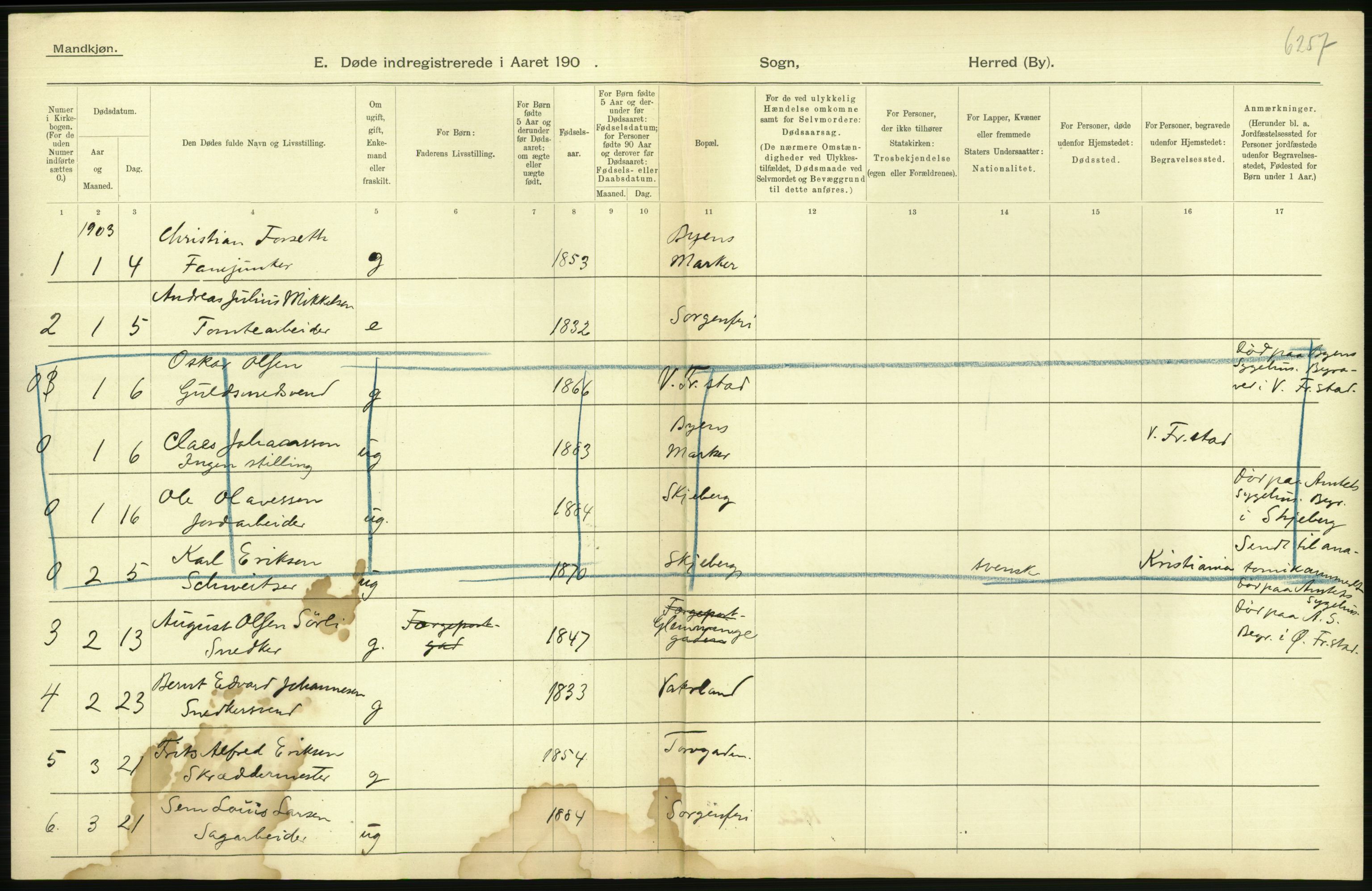 Statistisk sentralbyrå, Sosiodemografiske emner, Befolkning, AV/RA-S-2228/D/Df/Dfa/Dfaa/L0001: Smålenenes amt: Fødte, gifte, døde, 1903, p. 862