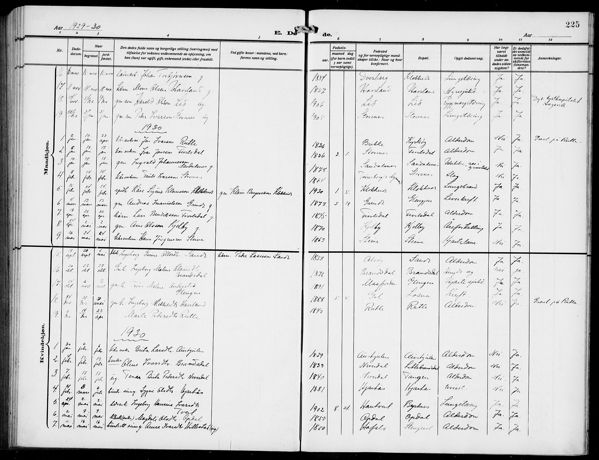 Gulen sokneprestembete, AV/SAB-A-80201/H/Hab/Habb/L0004: Parish register (copy) no. B 4, 1908-1936, p. 225