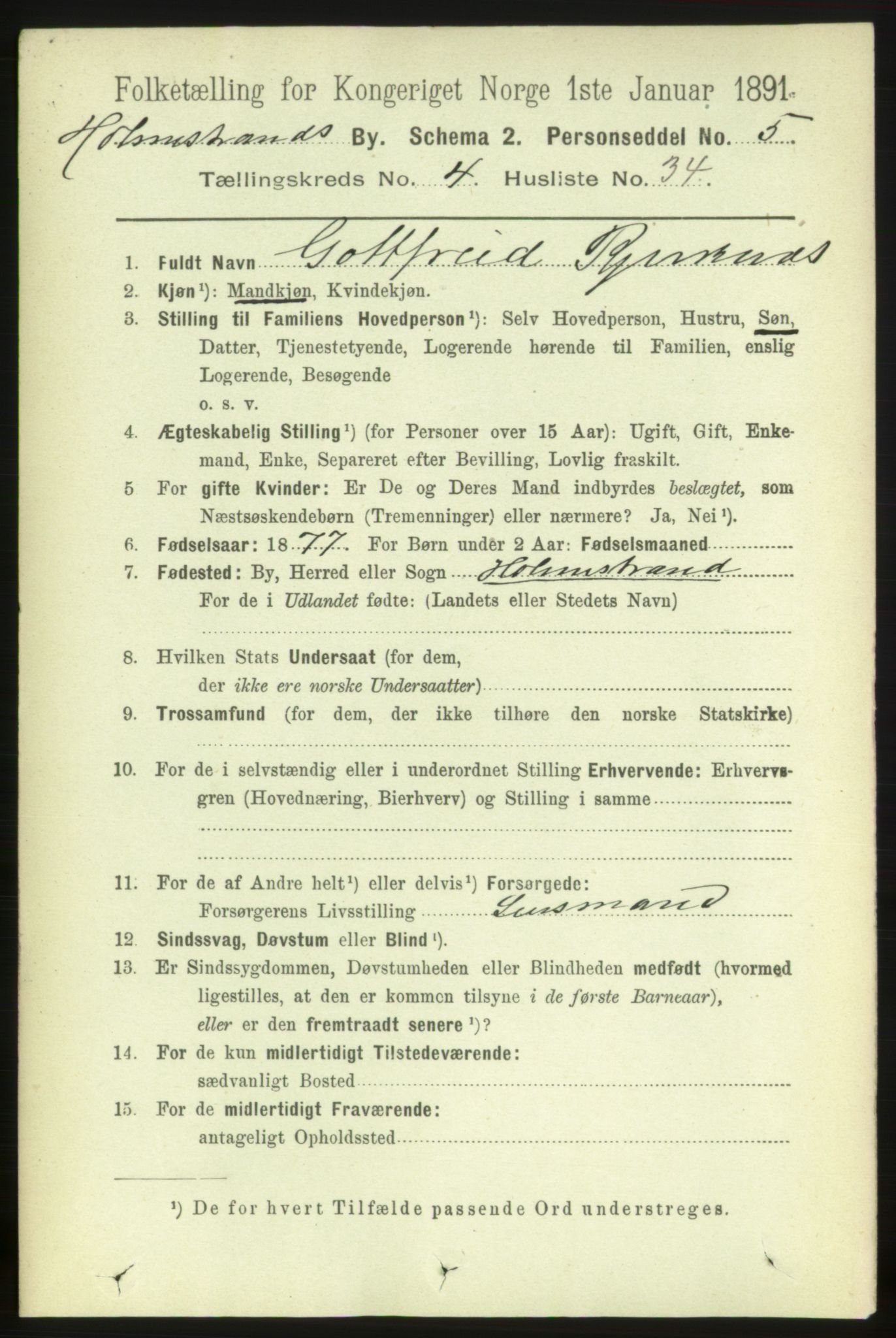 RA, 1891 census for 0702 Holmestrand, 1891, p. 2639