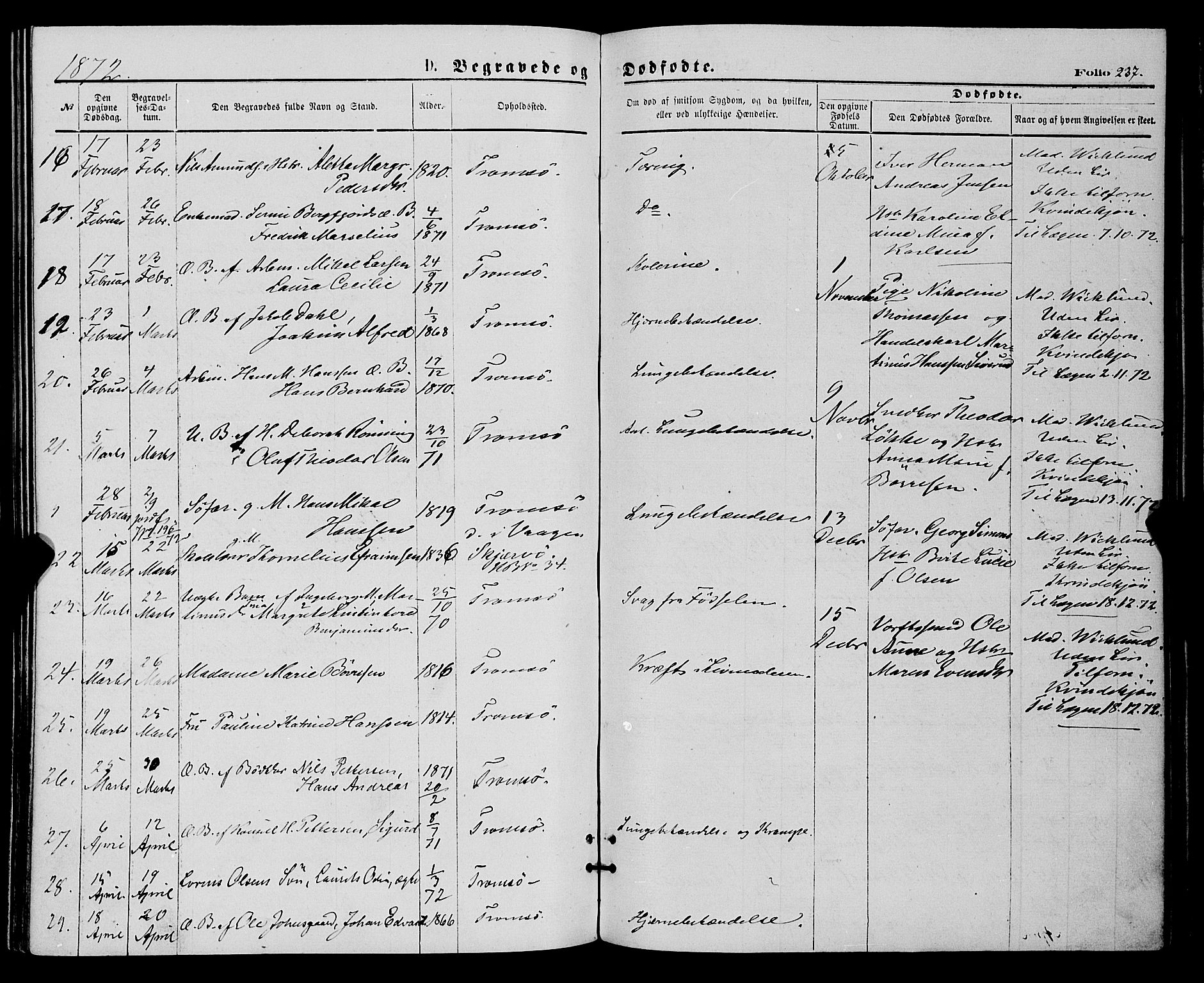 Tromsø sokneprestkontor/stiftsprosti/domprosti, SATØ/S-1343/G/Ga/L0013kirke: Parish register (official) no. 13, 1872-1877, p. 237