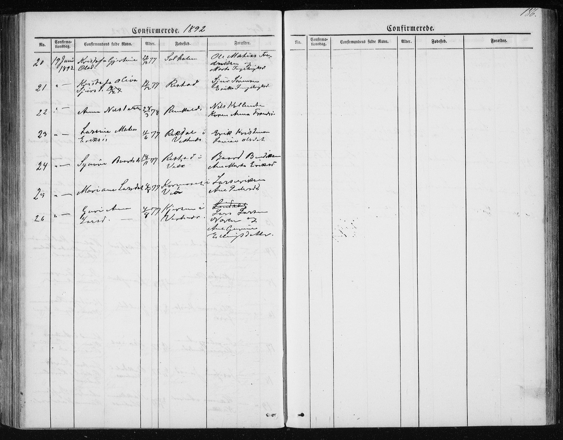 Ministerialprotokoller, klokkerbøker og fødselsregistre - Møre og Romsdal, AV/SAT-A-1454/560/L0724: Parish register (copy) no. 560C01, 1867-1892, p. 186