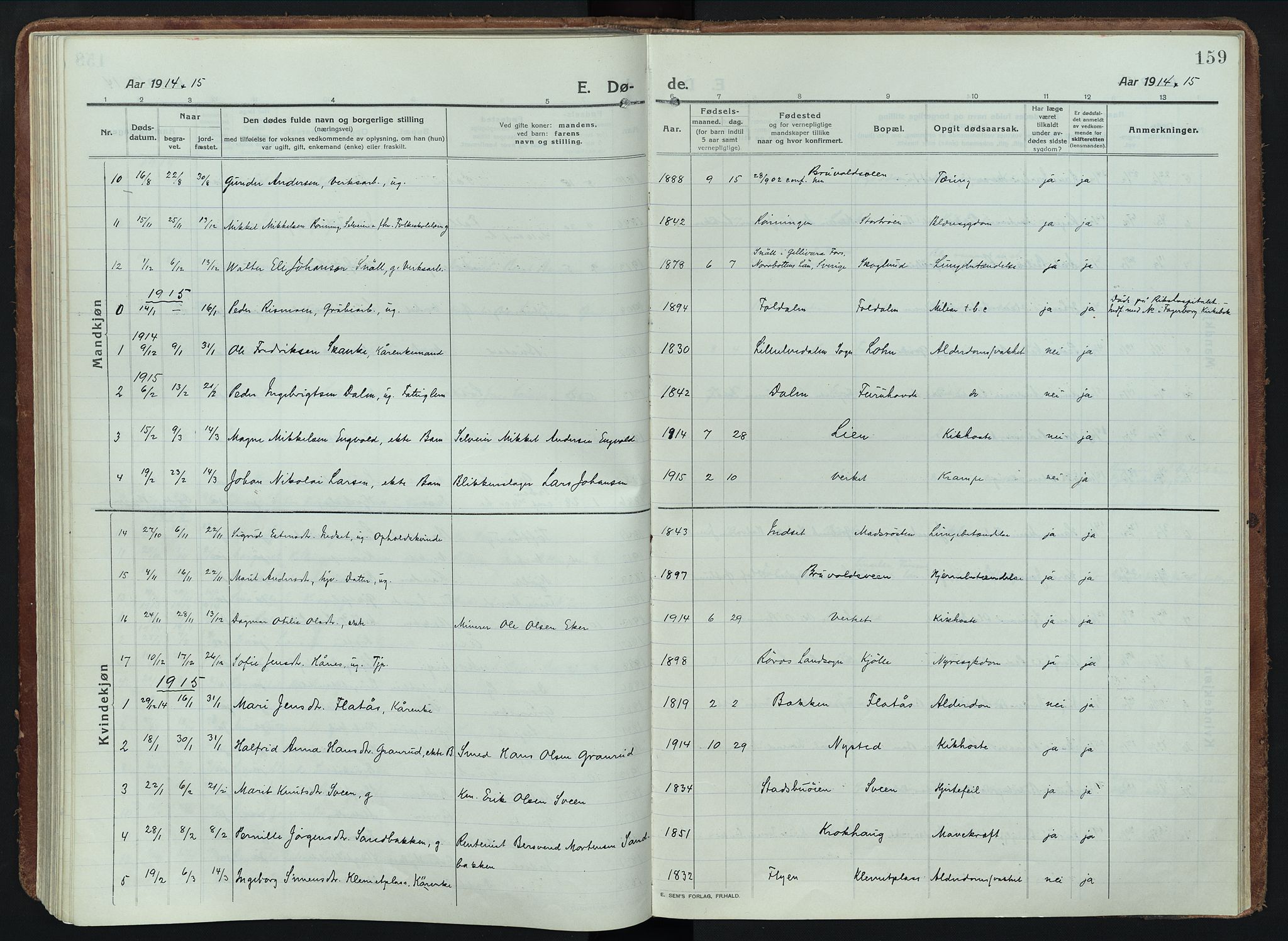 Alvdal prestekontor, SAH/PREST-060/H/Ha/Haa/L0005: Parish register (official) no. 5, 1913-1930, p. 159