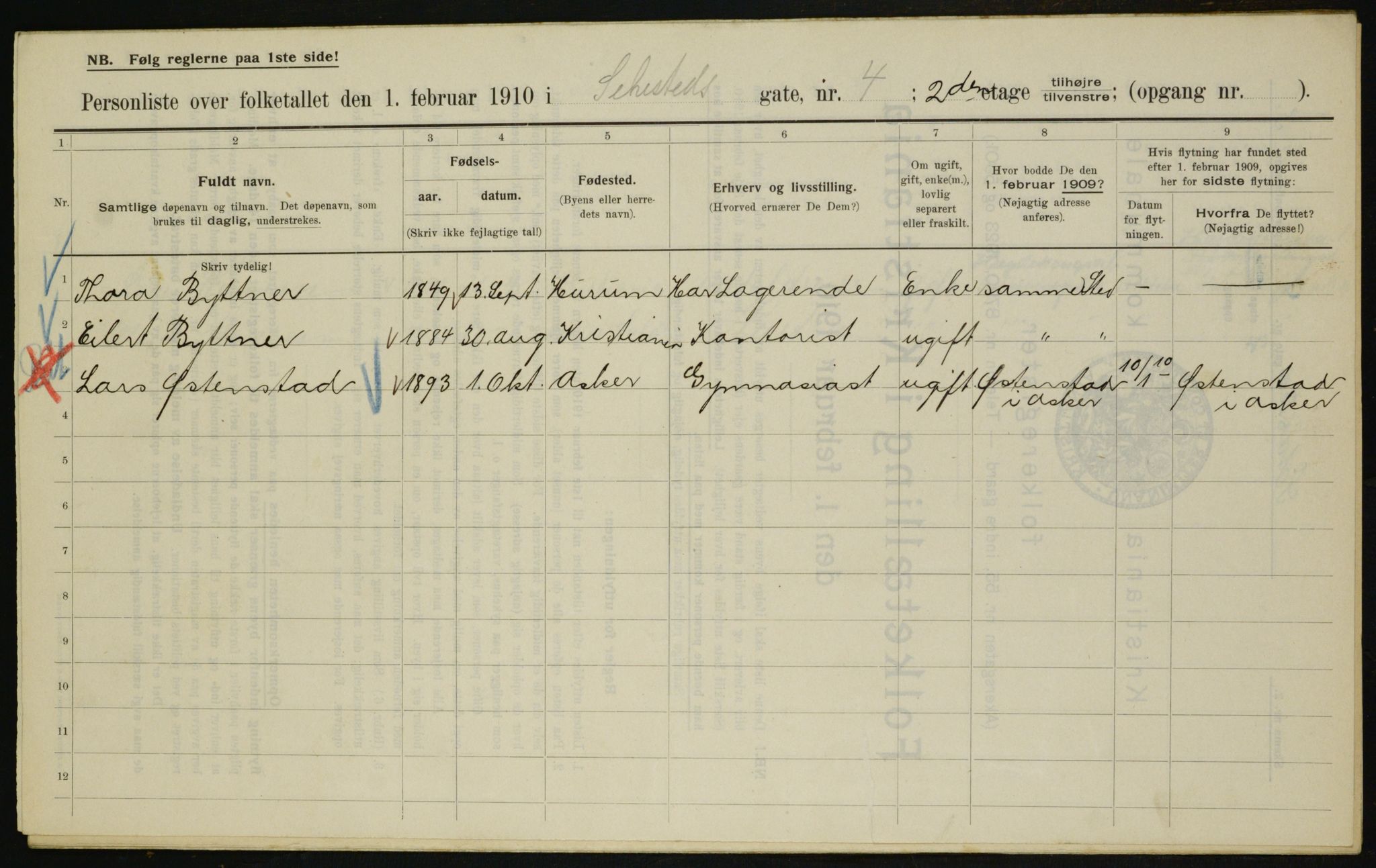 OBA, Municipal Census 1910 for Kristiania, 1910, p. 89569