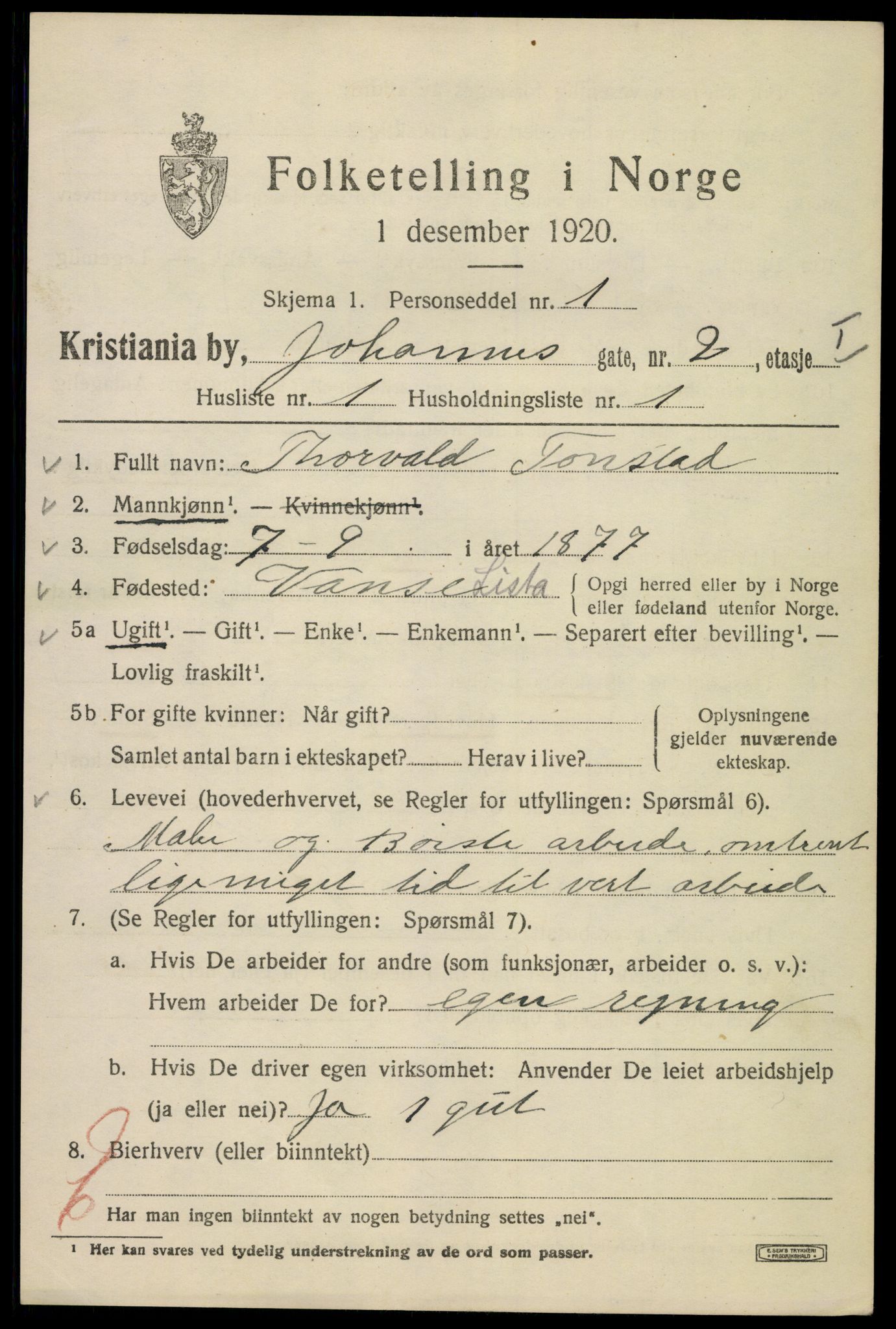 SAO, 1920 census for Kristiania, 1920, p. 323969