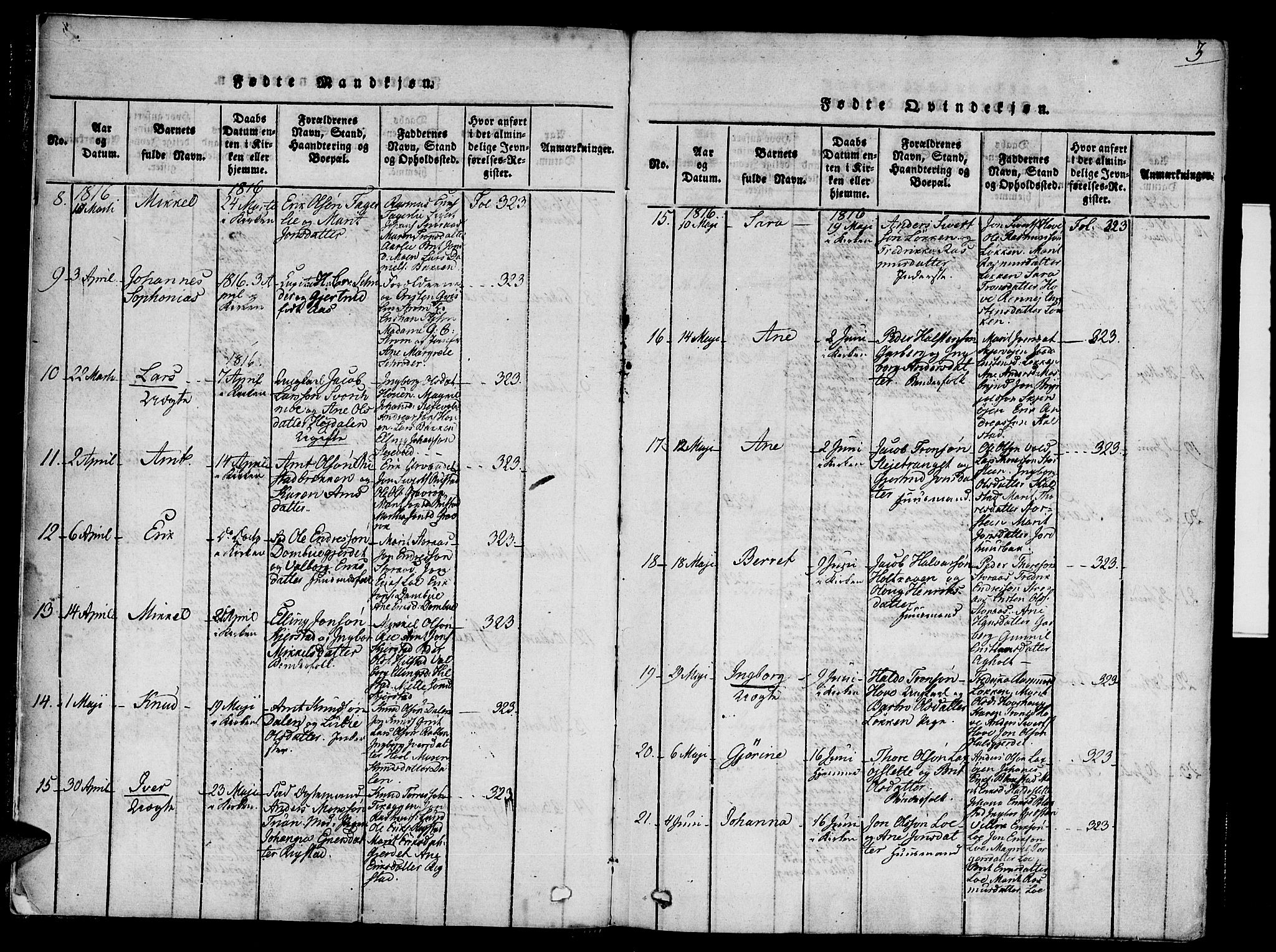 Ministerialprotokoller, klokkerbøker og fødselsregistre - Sør-Trøndelag, SAT/A-1456/672/L0853: Parish register (official) no. 672A06 /1, 1816-1829, p. 3