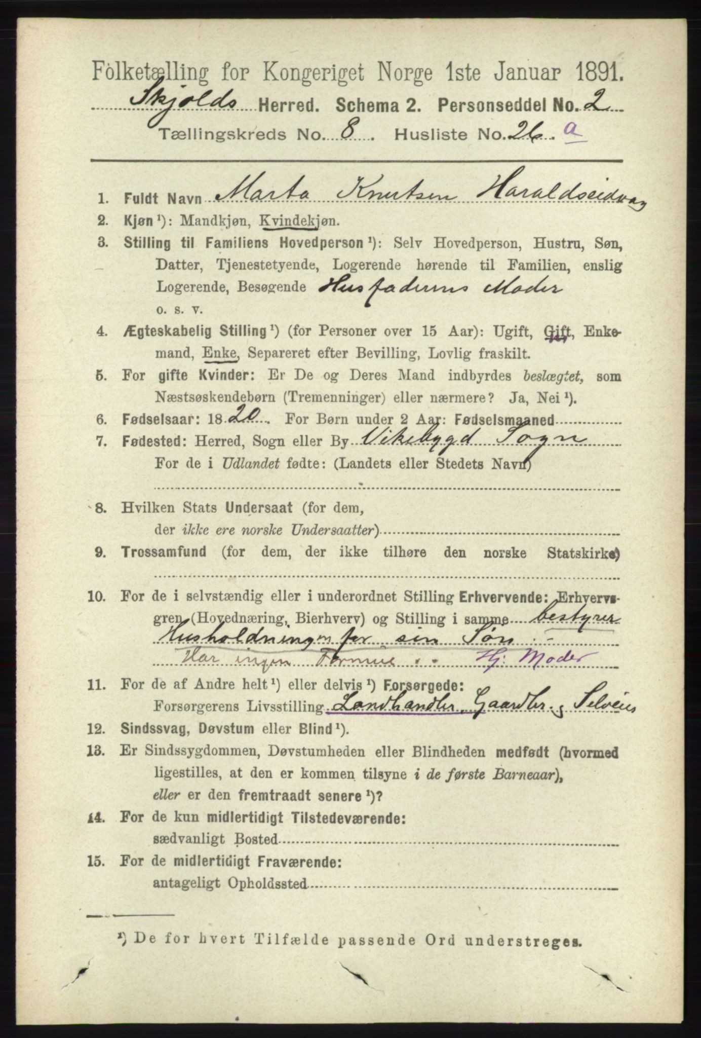 RA, 1891 census for 1154 Skjold, 1891, p. 1737