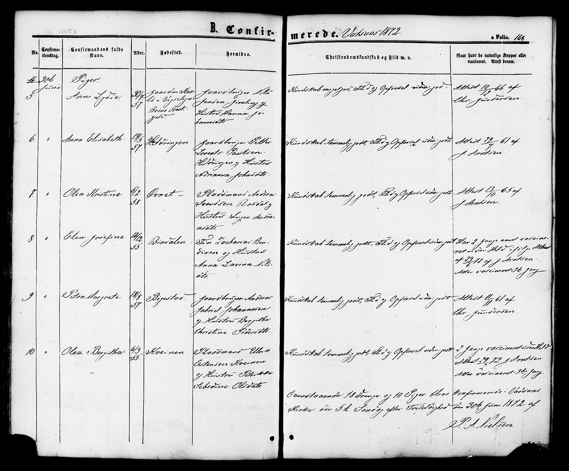 Ministerialprotokoller, klokkerbøker og fødselsregistre - Nordland, SAT/A-1459/810/L0146: Parish register (official) no. 810A08 /1, 1862-1874, p. 168