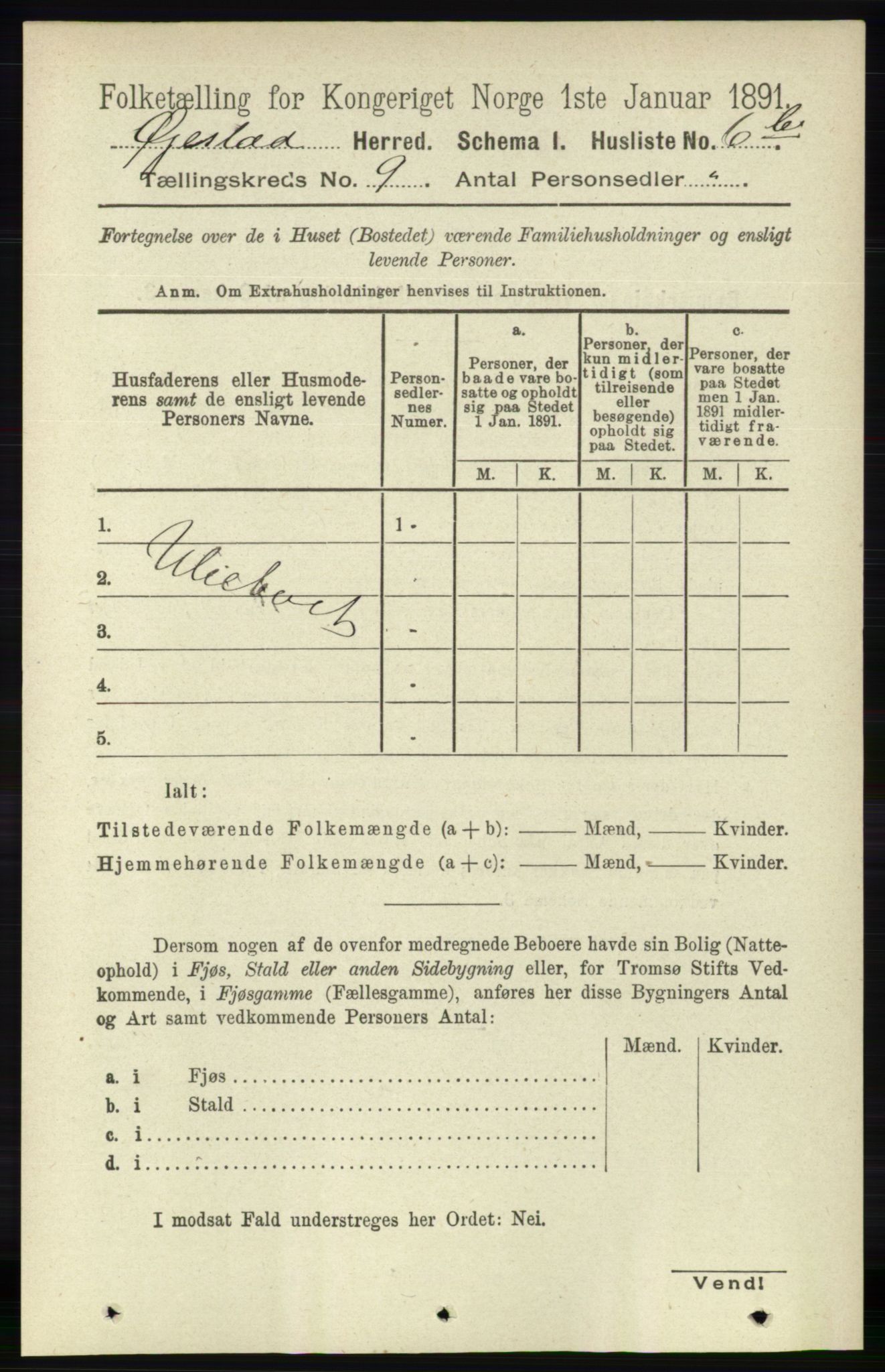 RA, 1891 census for 0920 Øyestad, 1891, p. 3477