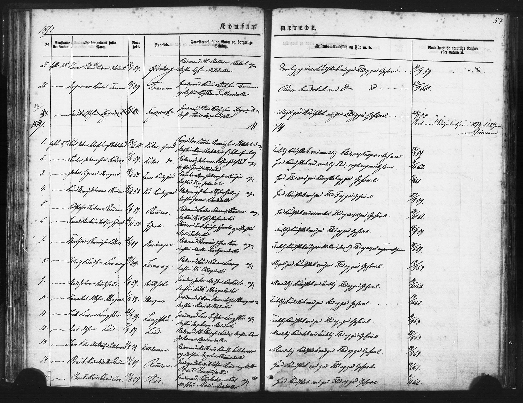 Ministerialprotokoller, klokkerbøker og fødselsregistre - Møre og Romsdal, AV/SAT-A-1454/539/L0530: Parish register (official) no. 539A03, 1872-1886, p. 57