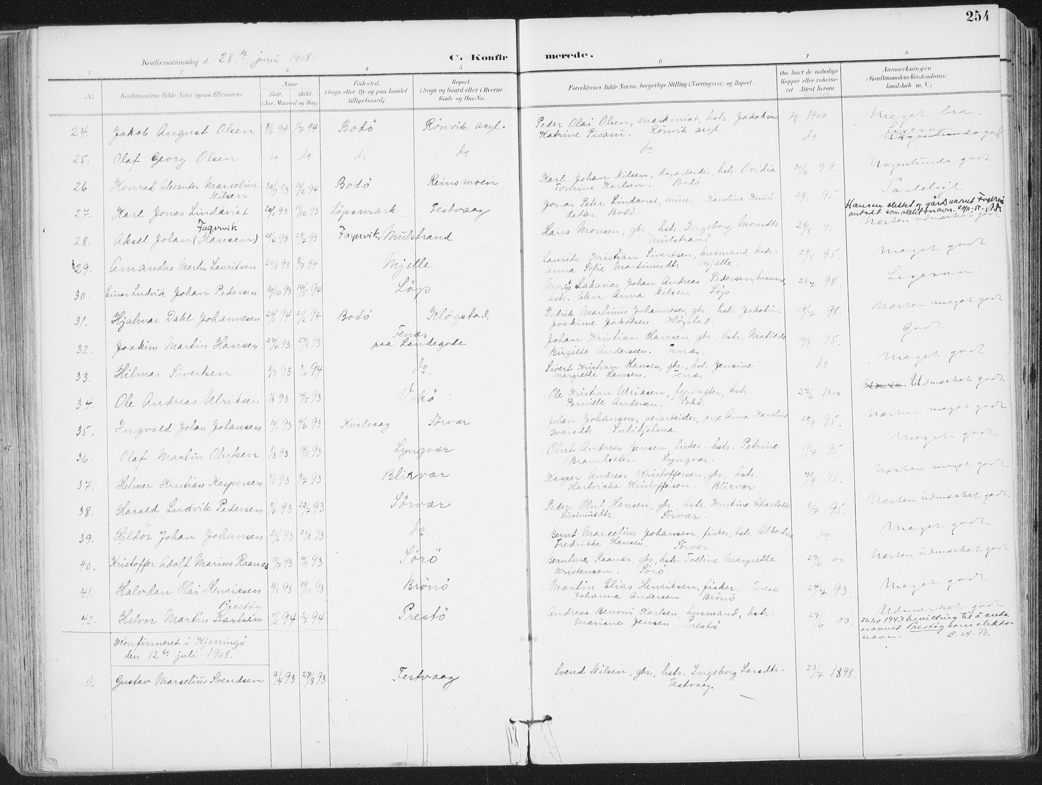 Ministerialprotokoller, klokkerbøker og fødselsregistre - Nordland, AV/SAT-A-1459/802/L0055: Parish register (official) no. 802A02, 1894-1915, p. 254