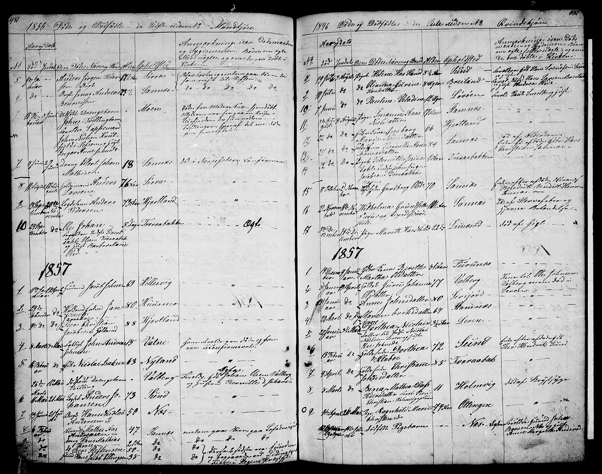 Ministerialprotokoller, klokkerbøker og fødselsregistre - Nordland, AV/SAT-A-1459/831/L0475: Parish register (copy) no. 831C02, 1851-1865, p. 481-482