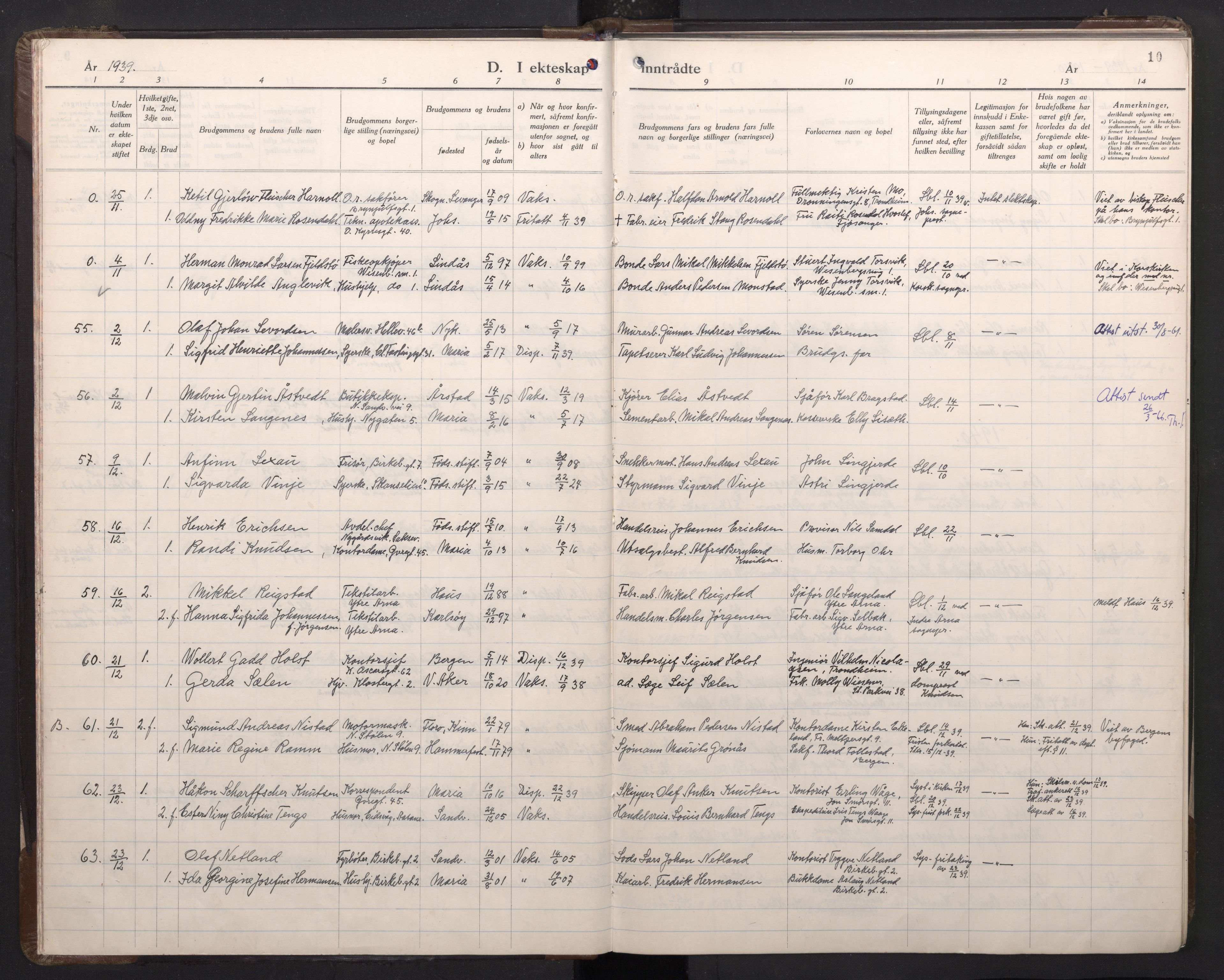 Mariakirken Sokneprestembete, AV/SAB-A-76901/H/Haa/L0019: Parish register (official) no. D 1, 1939-1963, p. 9b-10a