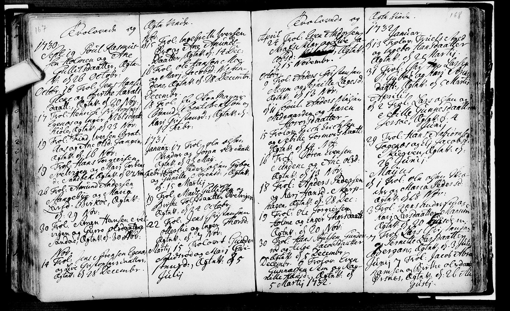 Nøtterøy kirkebøker, SAKO/A-354/F/Fa/L0001: Parish register (official) no. I 1, 1686-1738, p. 167-168