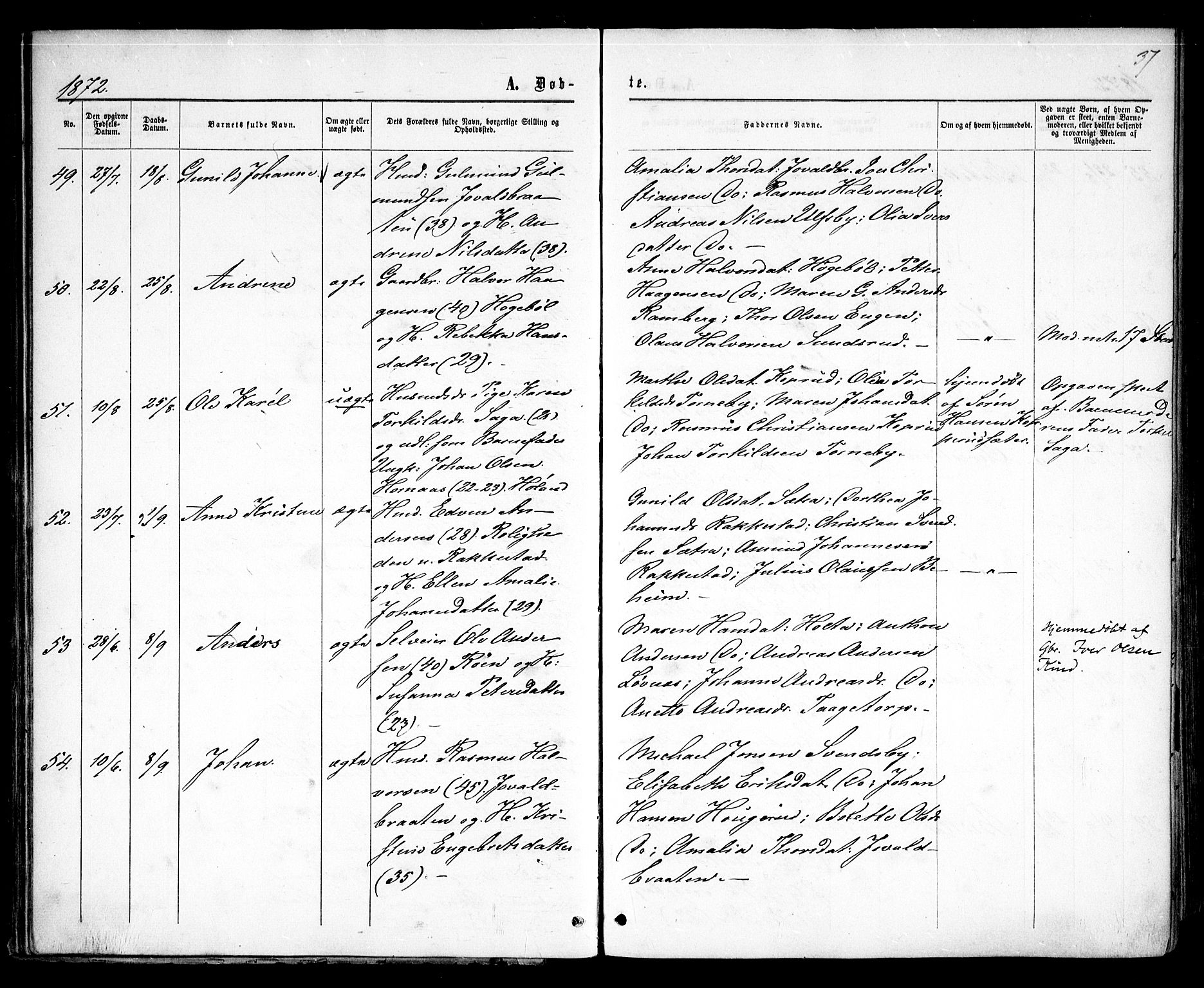 Rødenes prestekontor Kirkebøker, AV/SAO-A-2005/F/Fa/L0008: Parish register (official) no. I 8, 1869-1879, p. 37