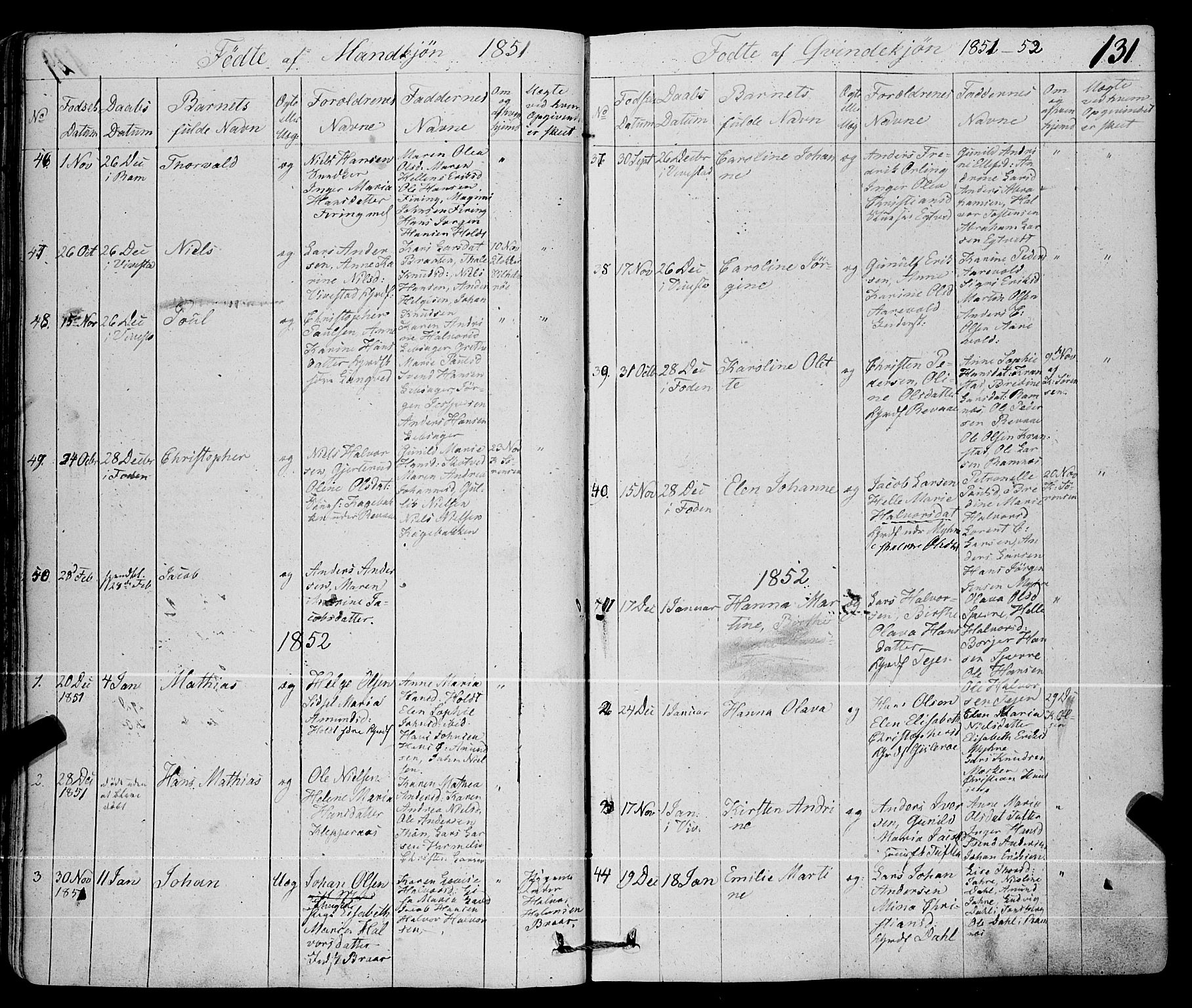 Ramnes kirkebøker, AV/SAKO-A-314/F/Fa/L0005: Parish register (official) no. I 5, 1841-1861, p. 130-131