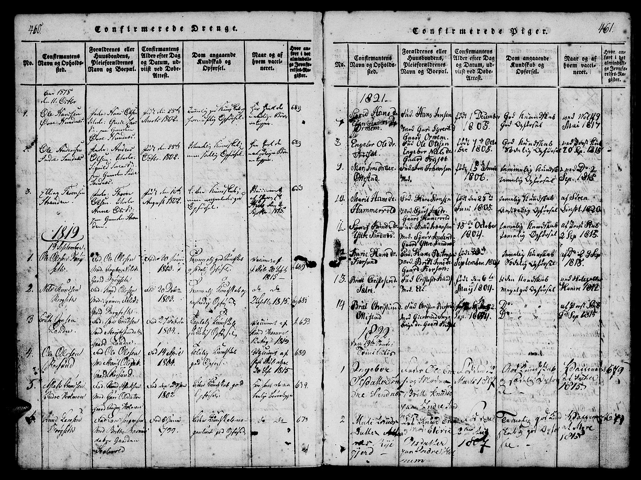 Ministerialprotokoller, klokkerbøker og fødselsregistre - Møre og Romsdal, SAT/A-1454/548/L0612: Parish register (official) no. 548A01, 1818-1846, p. 460-461