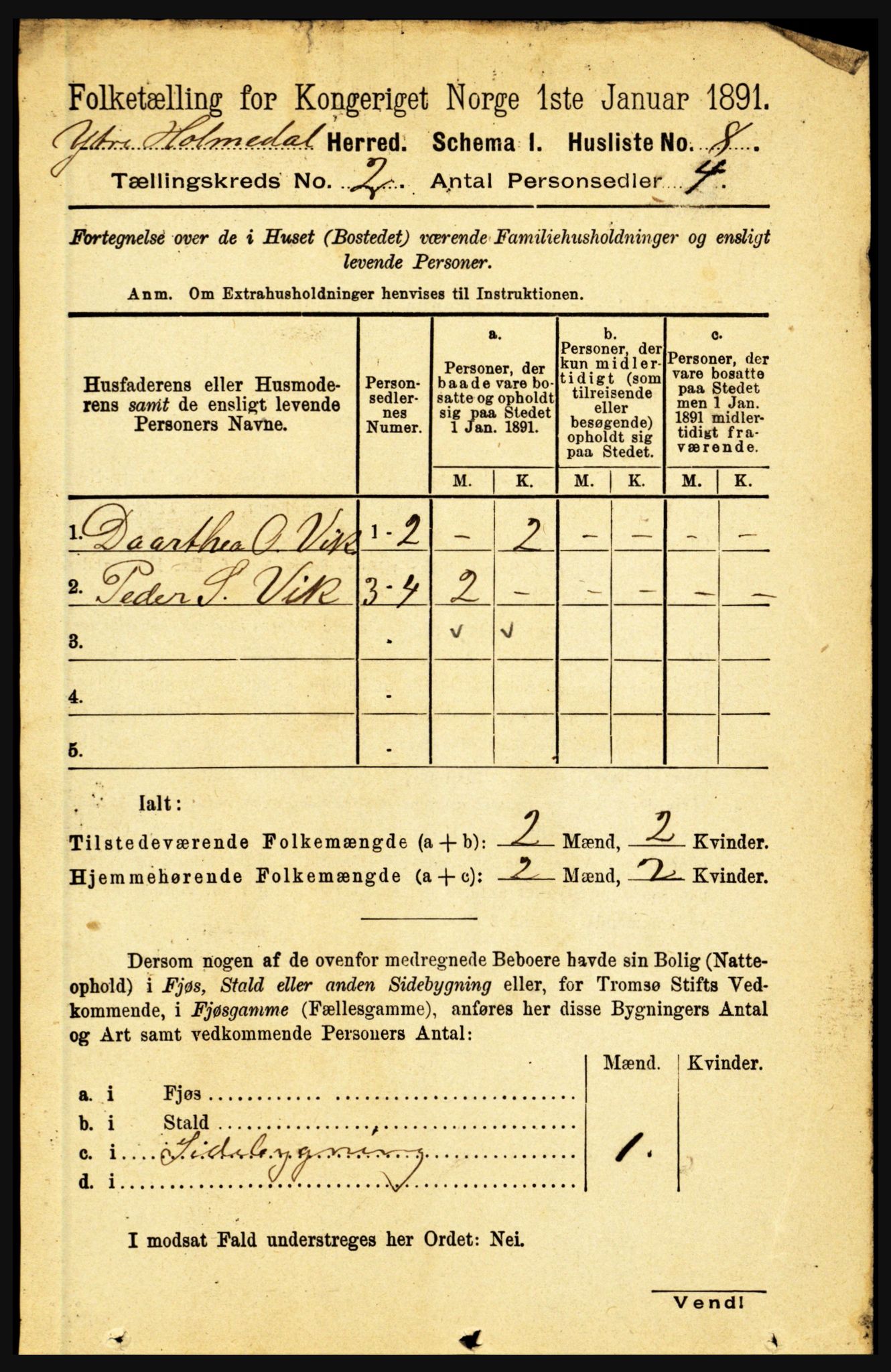 RA, 1891 census for 1429 Ytre Holmedal, 1891, p. 258
