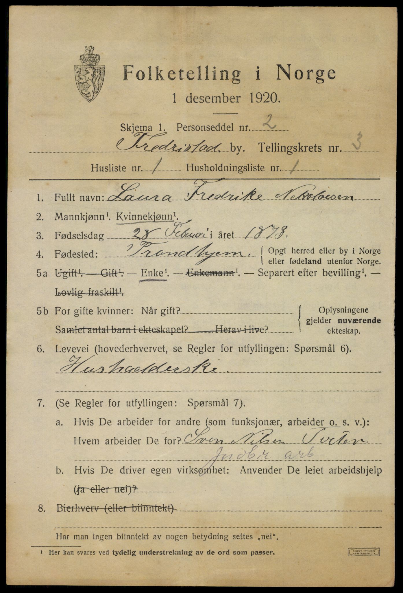 SAO, 1920 census for Fredrikstad, 1920, p. 14921