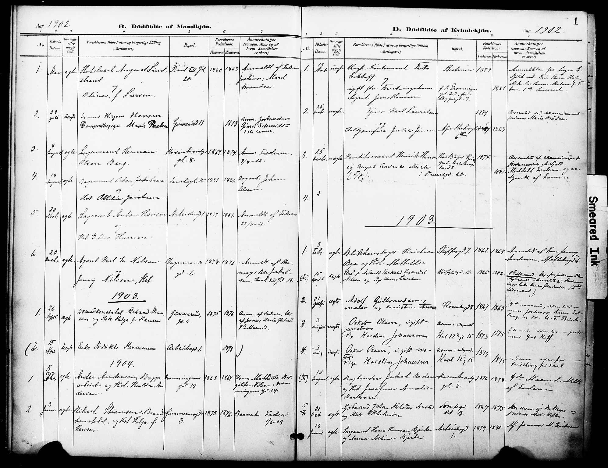 Oslo domkirke Kirkebøker, SAO/A-10752/F/Fa/L0036: Parish register (official) no. 36, 1901-1919, p. 1
