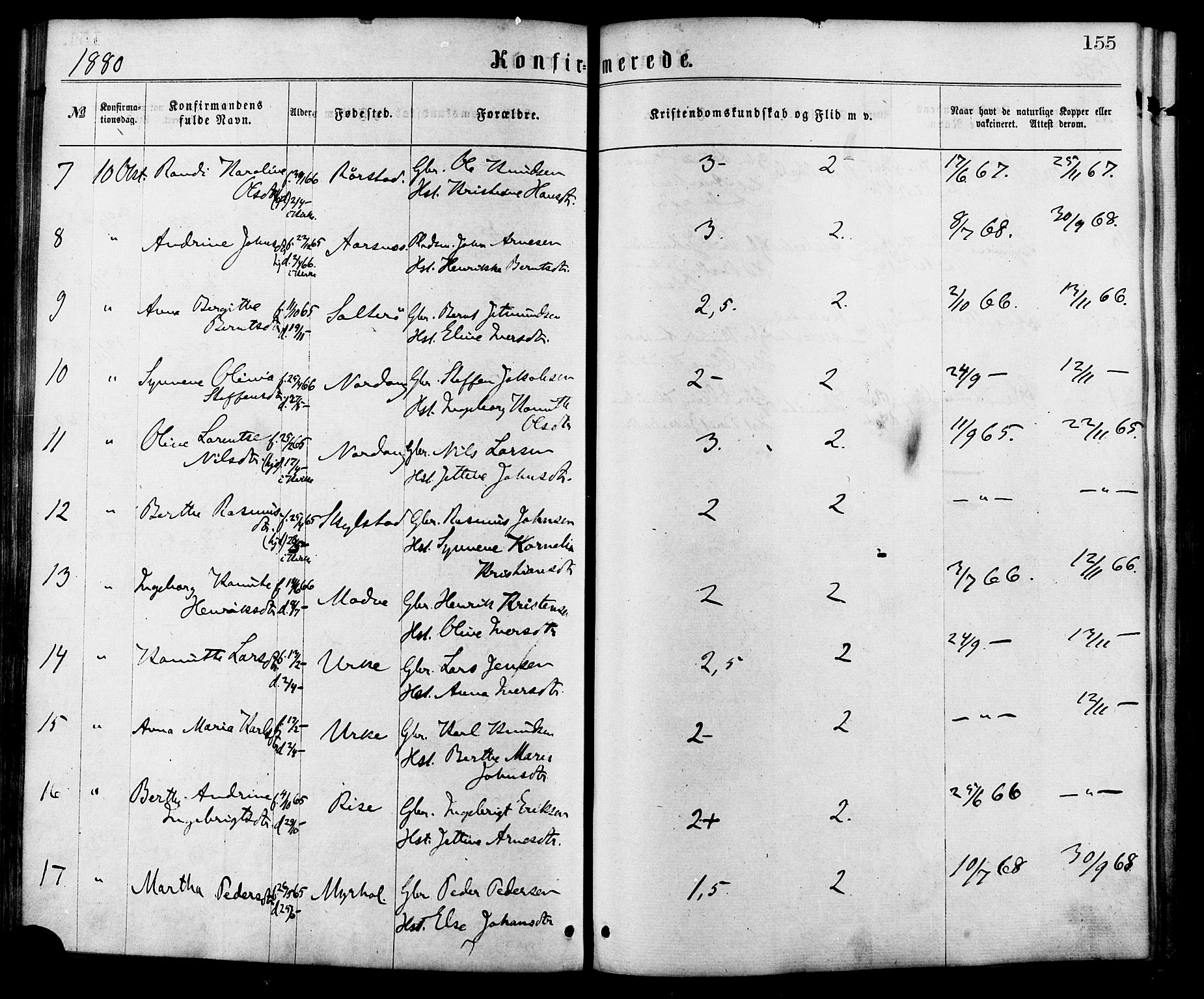 Ministerialprotokoller, klokkerbøker og fødselsregistre - Møre og Romsdal, SAT/A-1454/515/L0210: Parish register (official) no. 515A06, 1868-1885, p. 155
