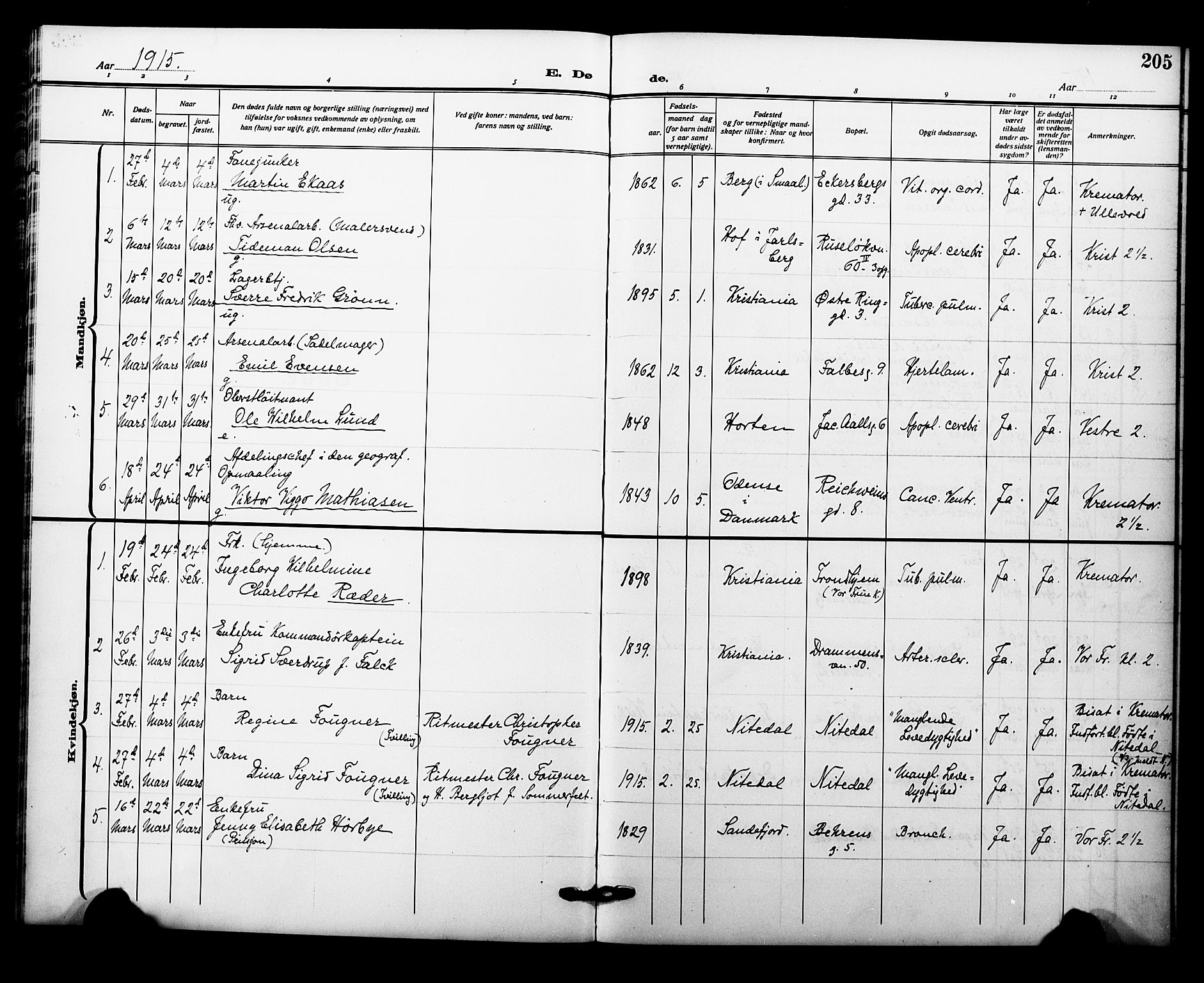 Garnisonsmenigheten Kirkebøker, SAO/A-10846/F/Fa/L0015: Parish register (official) no. 15, 1915-1921, p. 205