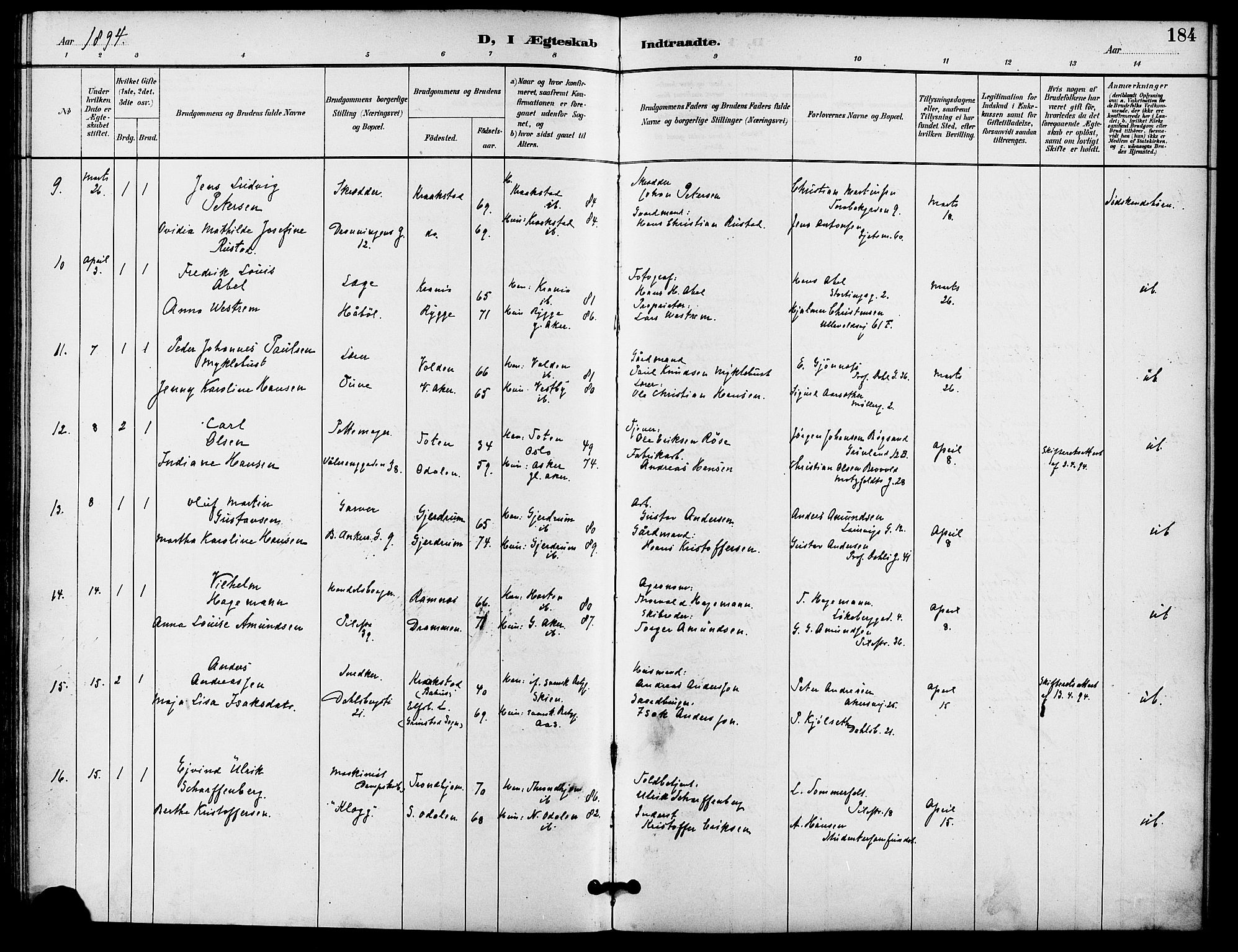 Gamle Aker prestekontor Kirkebøker, SAO/A-10617a/F/L0009: Parish register (official) no. 9, 1890-1898, p. 184