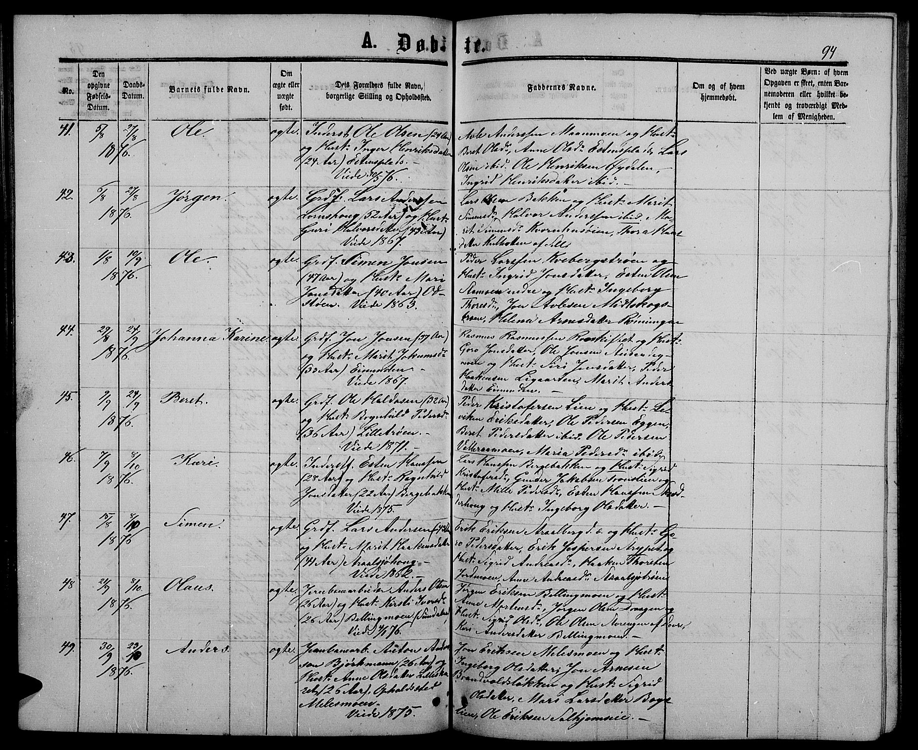 Alvdal prestekontor, SAH/PREST-060/H/Ha/Hab/L0002: Parish register (copy) no. 2, 1863-1878, p. 94