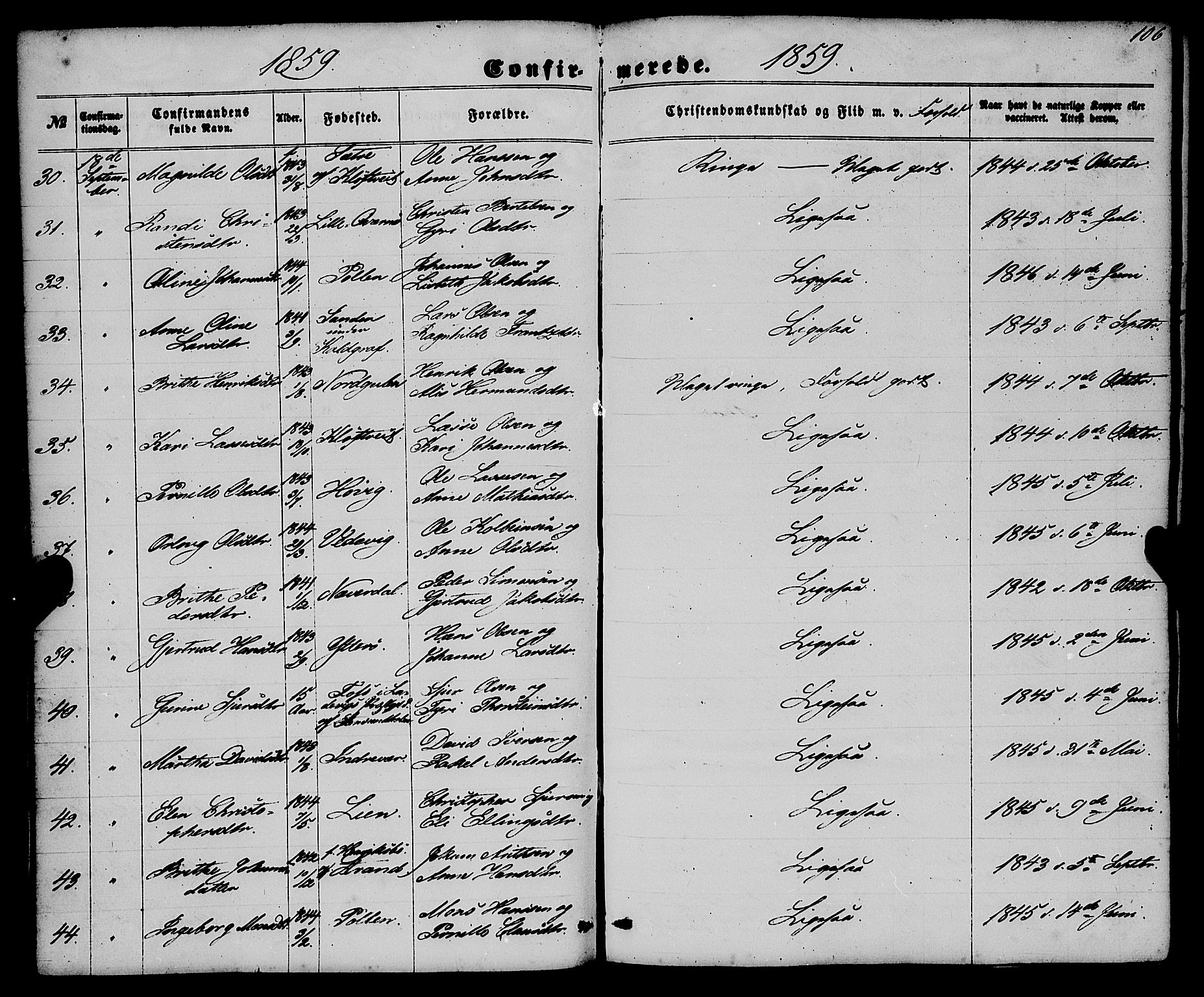 Gulen sokneprestembete, AV/SAB-A-80201/H/Haa/Haaa/L0022: Parish register (official) no. A 22, 1859-1869, p. 106