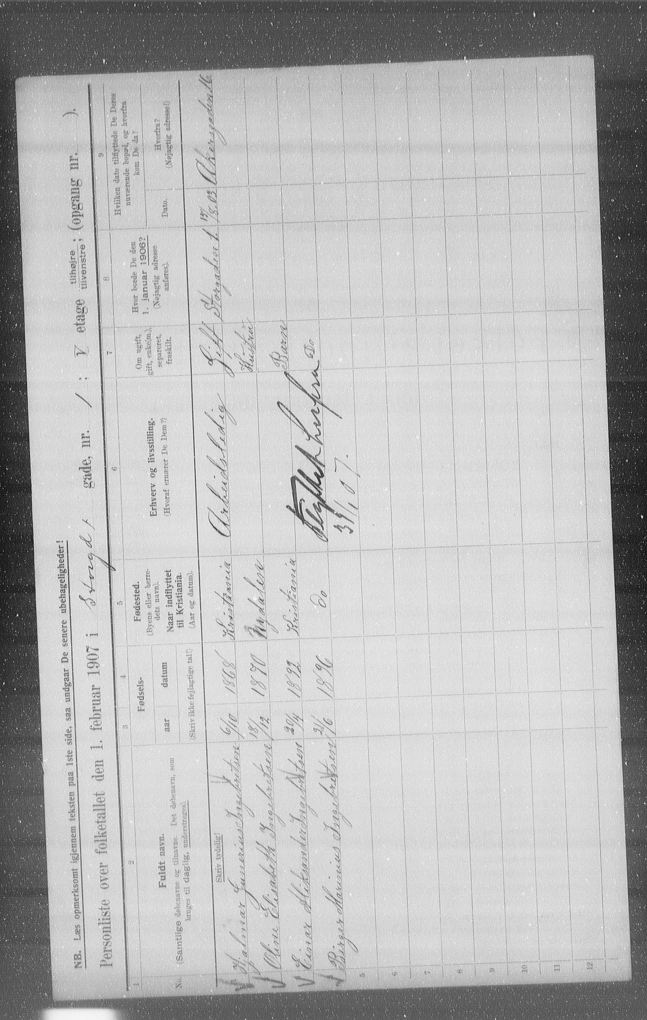 OBA, Municipal Census 1907 for Kristiania, 1907, p. 52362