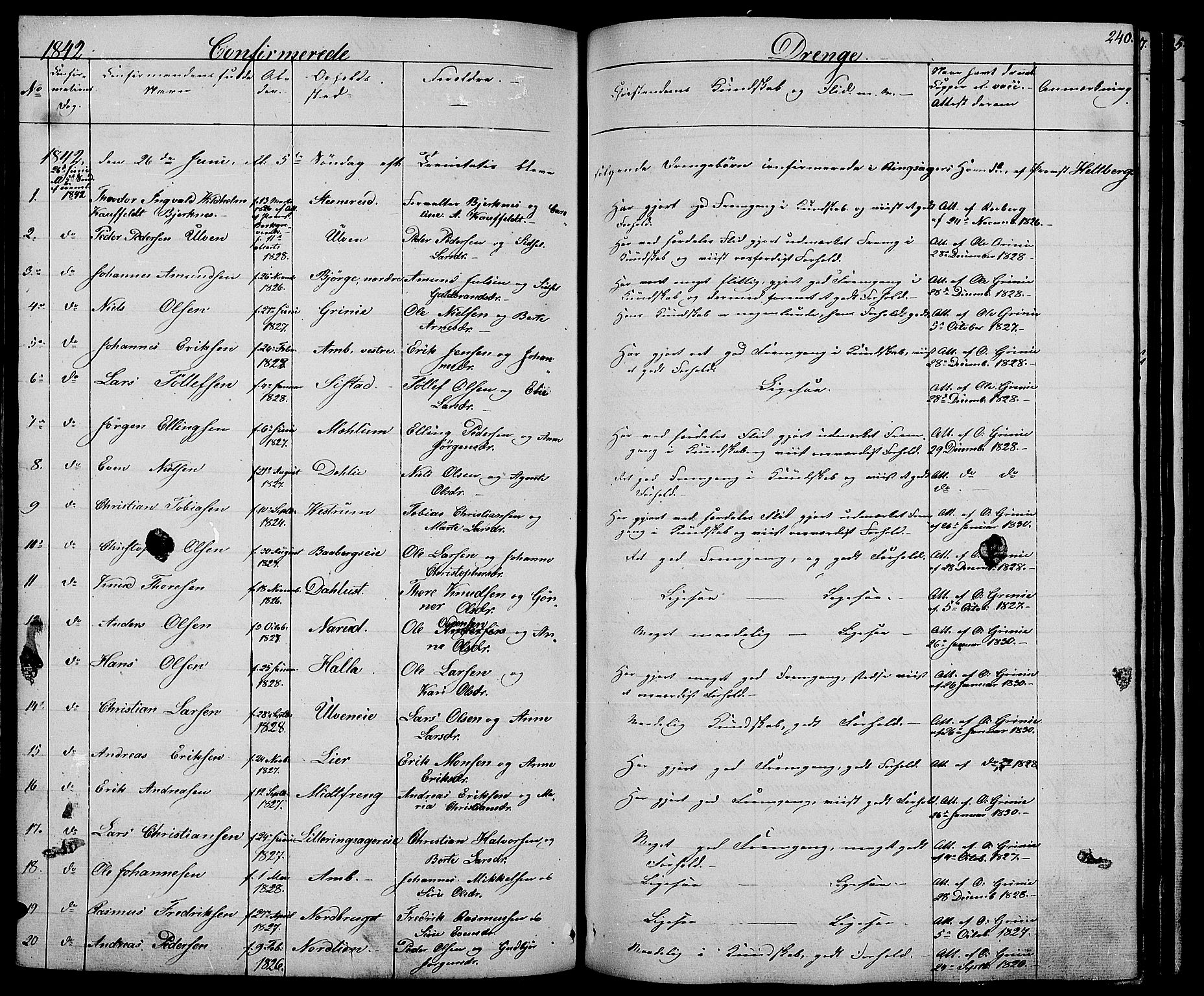 Ringsaker prestekontor, AV/SAH-PREST-014/L/La/L0005: Parish register (copy) no. 5, 1839-1850, p. 240