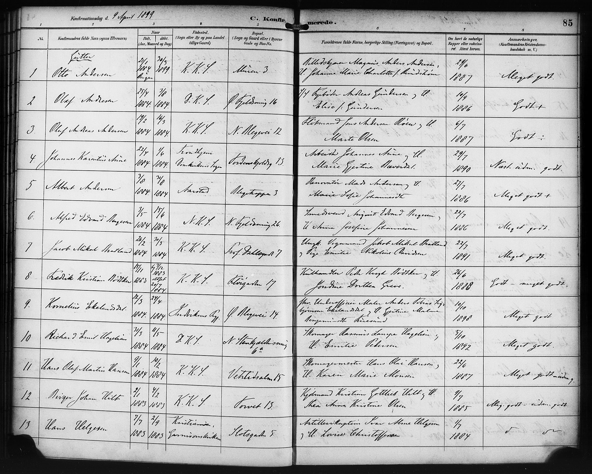 Korskirken sokneprestembete, SAB/A-76101/H/Haa/L0030: Parish register (official) no. C 6, 1893-1906, p. 85