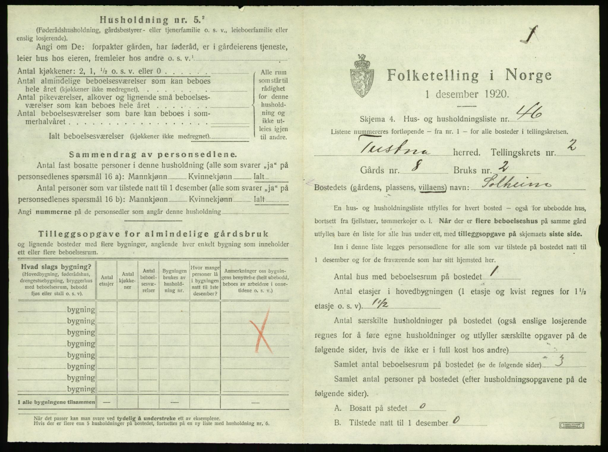 SAT, 1920 census for Tustna, 1920, p. 179