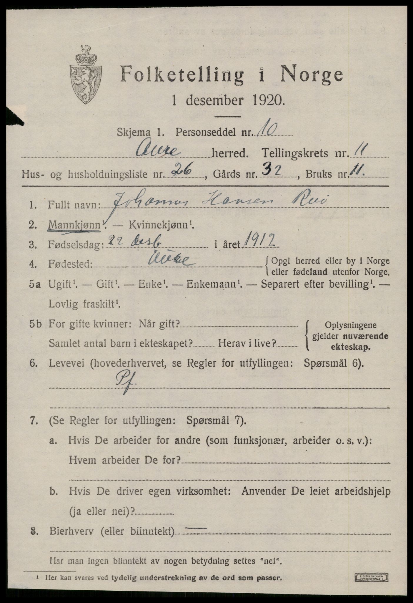 SAT, 1920 census for Aure, 1920, p. 4546