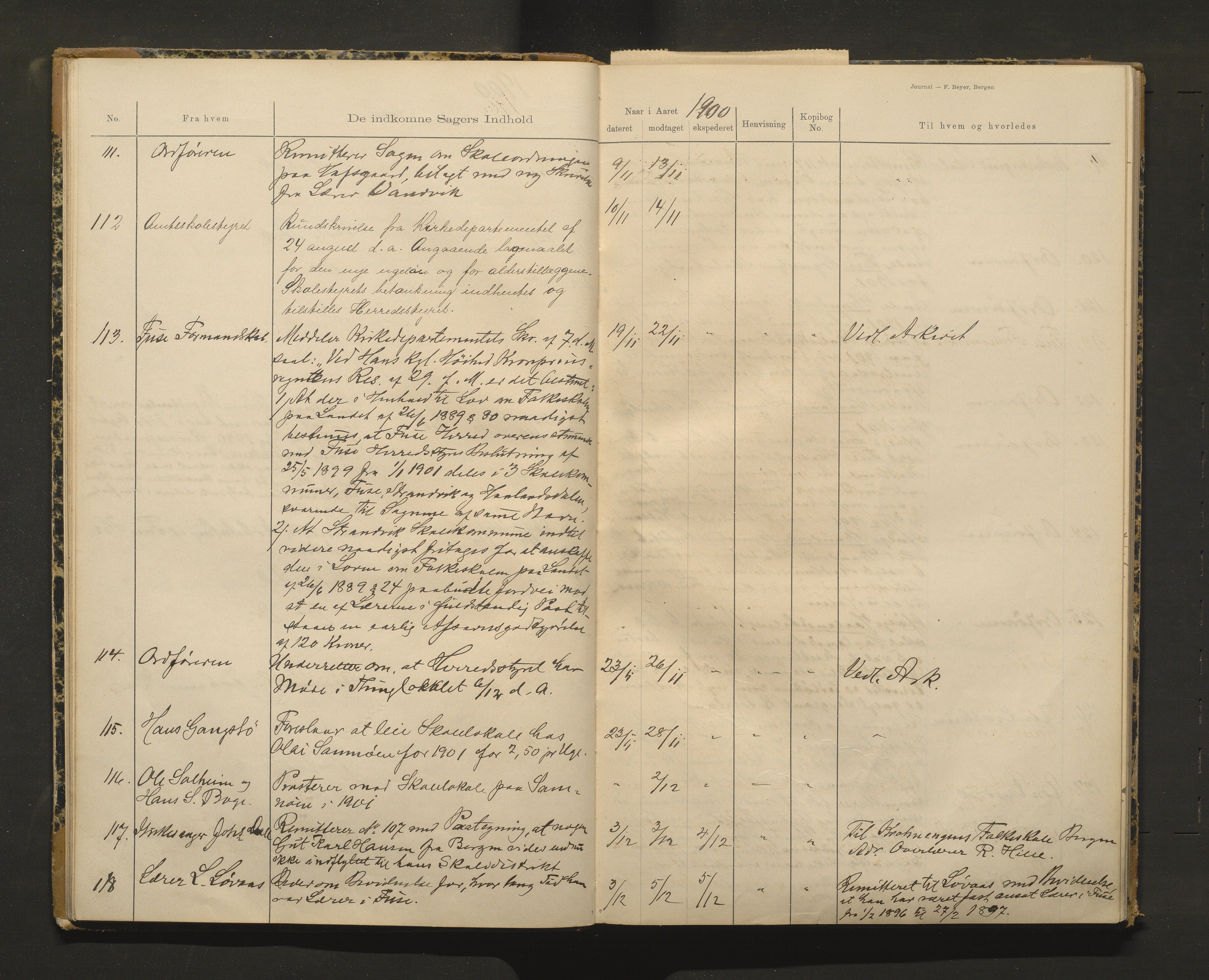 Fusa kommune. Skulestyret, IKAH/1241-211/C/Cb/L0001: Postjournal for Fusa skulestyre , 1900-1911