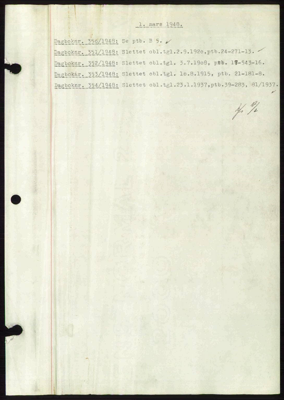 Nedenes sorenskriveri, SAK/1221-0006/G/Gb/Gba/L0059: Mortgage book no. A11, 1948-1948, Diary no: : 356/1948