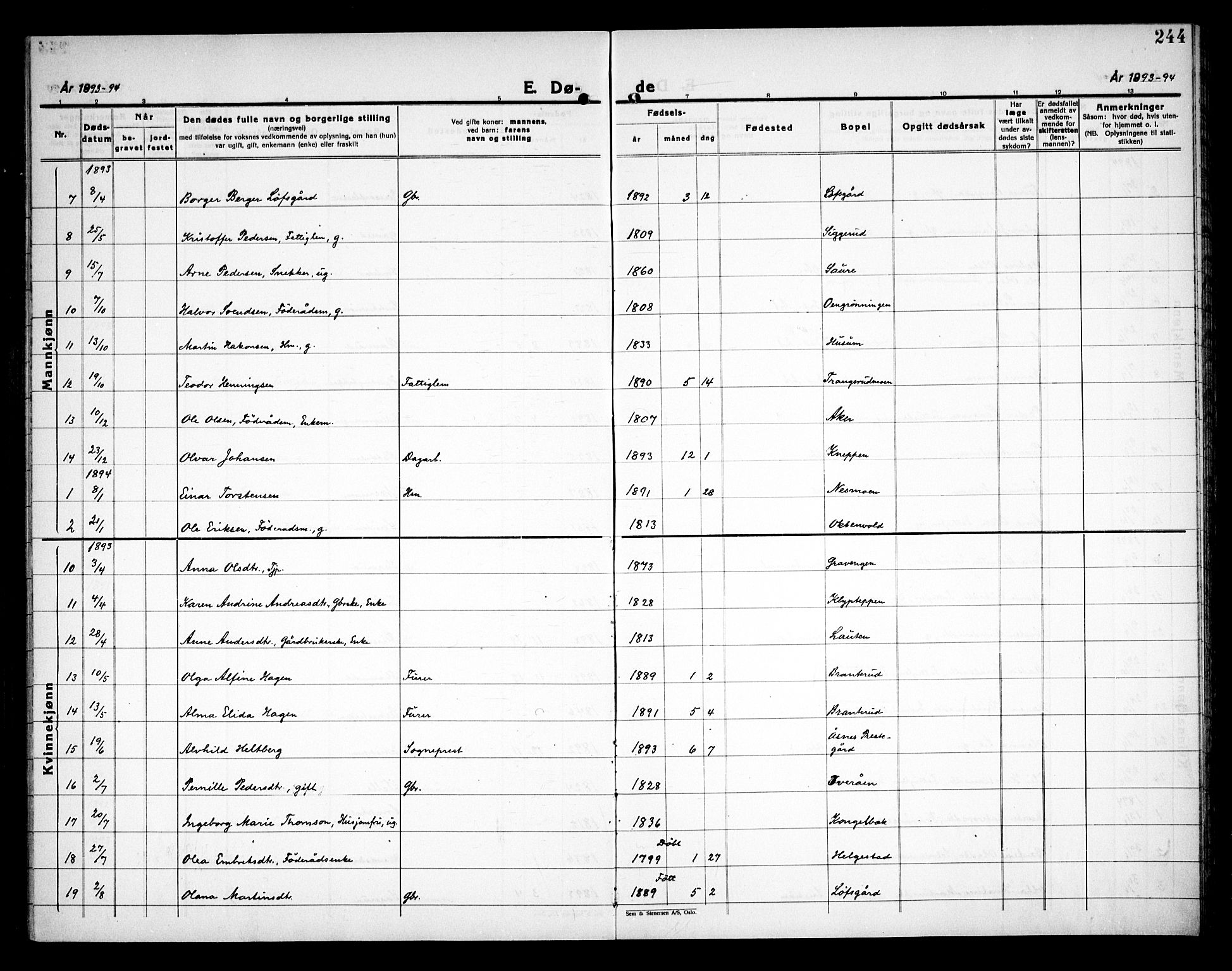 Åsnes prestekontor, SAH/PREST-042/H/Ha/Haa/L0000C: Parish register (official) no. 0A, 1890-1929, p. 244