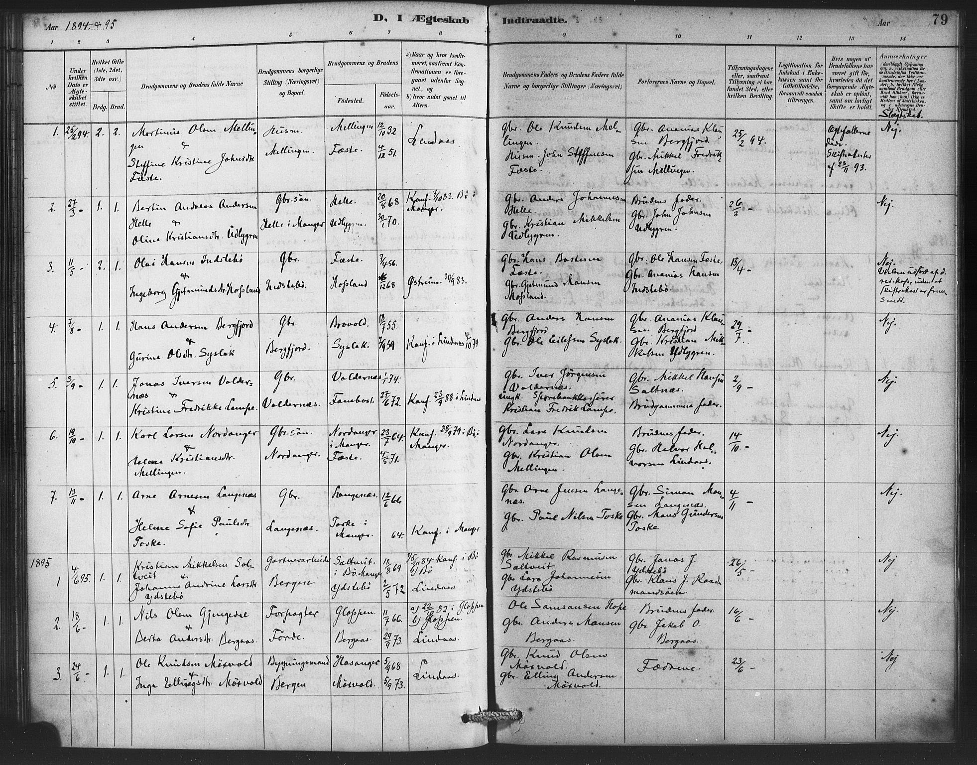 Lindås Sokneprestembete, AV/SAB-A-76701/H/Haa/Haae/L0001: Parish register (official) no. E 1, 1886-1897, p. 79
