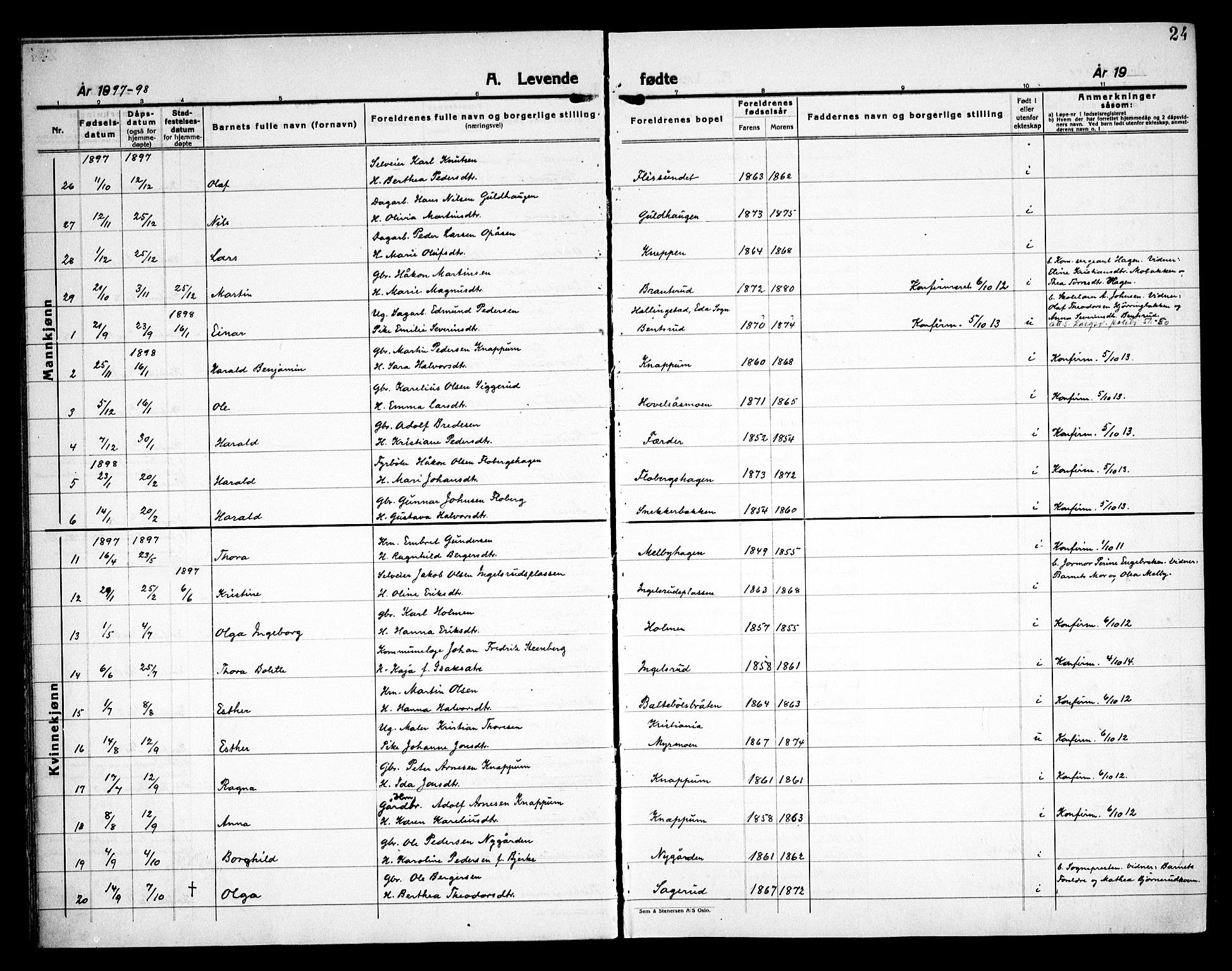 Åsnes prestekontor, SAH/PREST-042/H/Ha/Haa/L0000C: Parish register (official) no. 0A, 1890-1929, p. 24