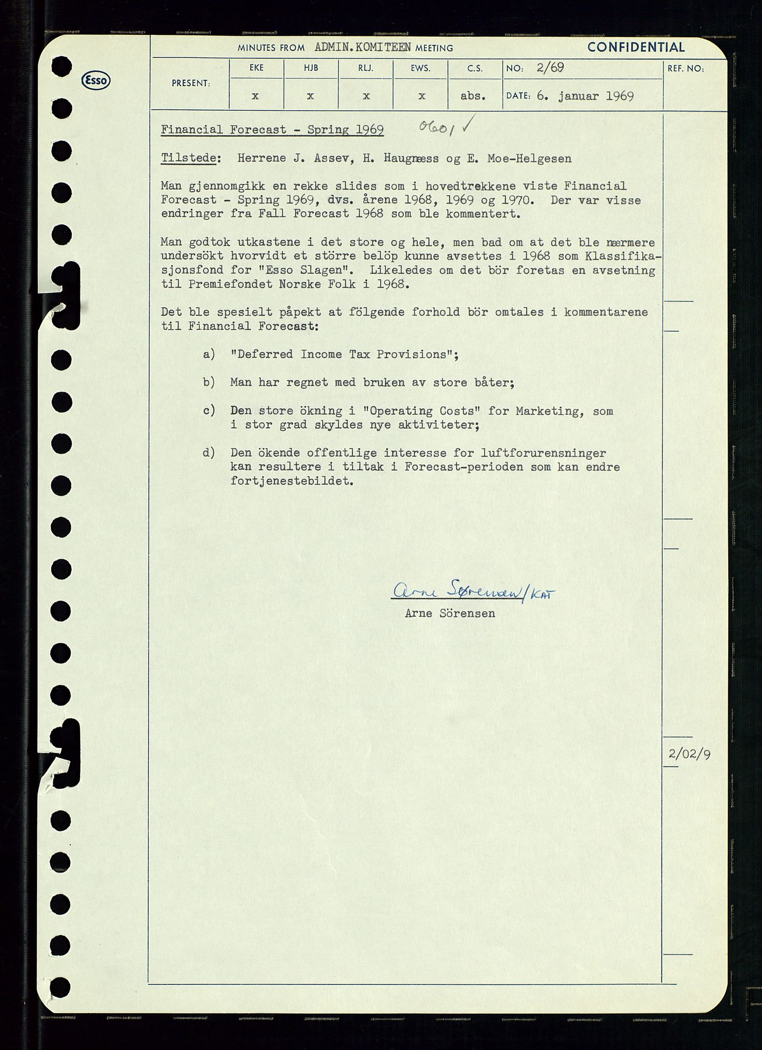 Pa 0982 - Esso Norge A/S, AV/SAST-A-100448/A/Aa/L0003/0001: Den administrerende direksjon Board minutes (styrereferater) og Bedriftforsamlingsprotokoll / Den administrerende direksjon Board minutes (styrereferater), 1969, p. 50