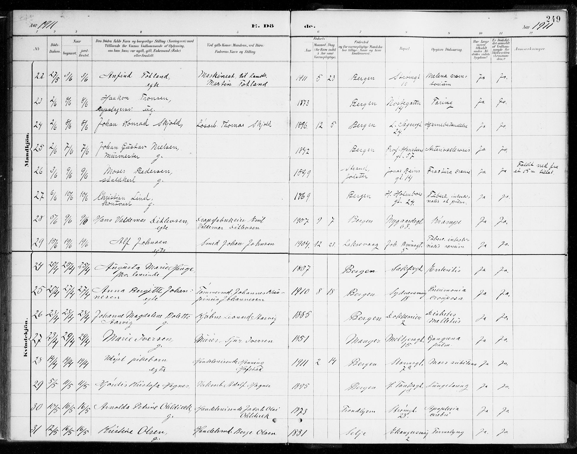Johanneskirken sokneprestembete, SAB/A-76001/H/Haa/L0019: Parish register (official) no. E 1, 1885-1915, p. 249