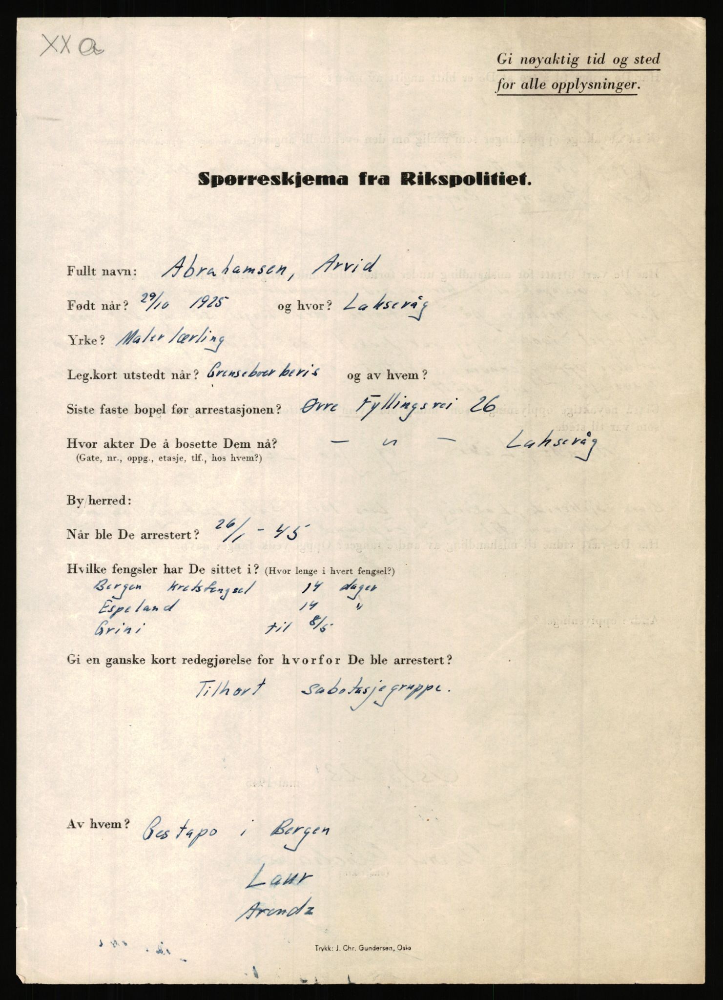 Rikspolitisjefen, AV/RA-S-1560/L/L0001: Abelseth, Rudolf - Berentsen, Odd, 1940-1945, p. 9