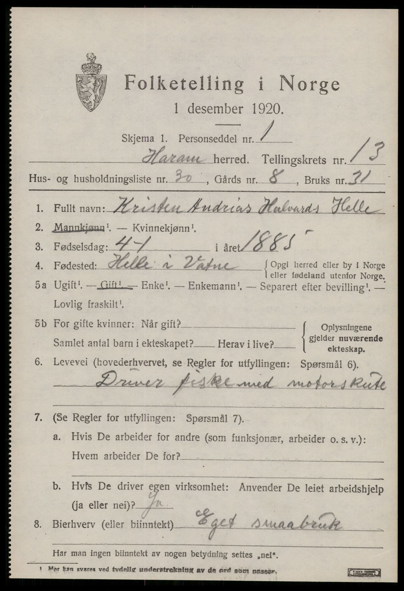 SAT, 1920 census for Haram, 1920, p. 7423