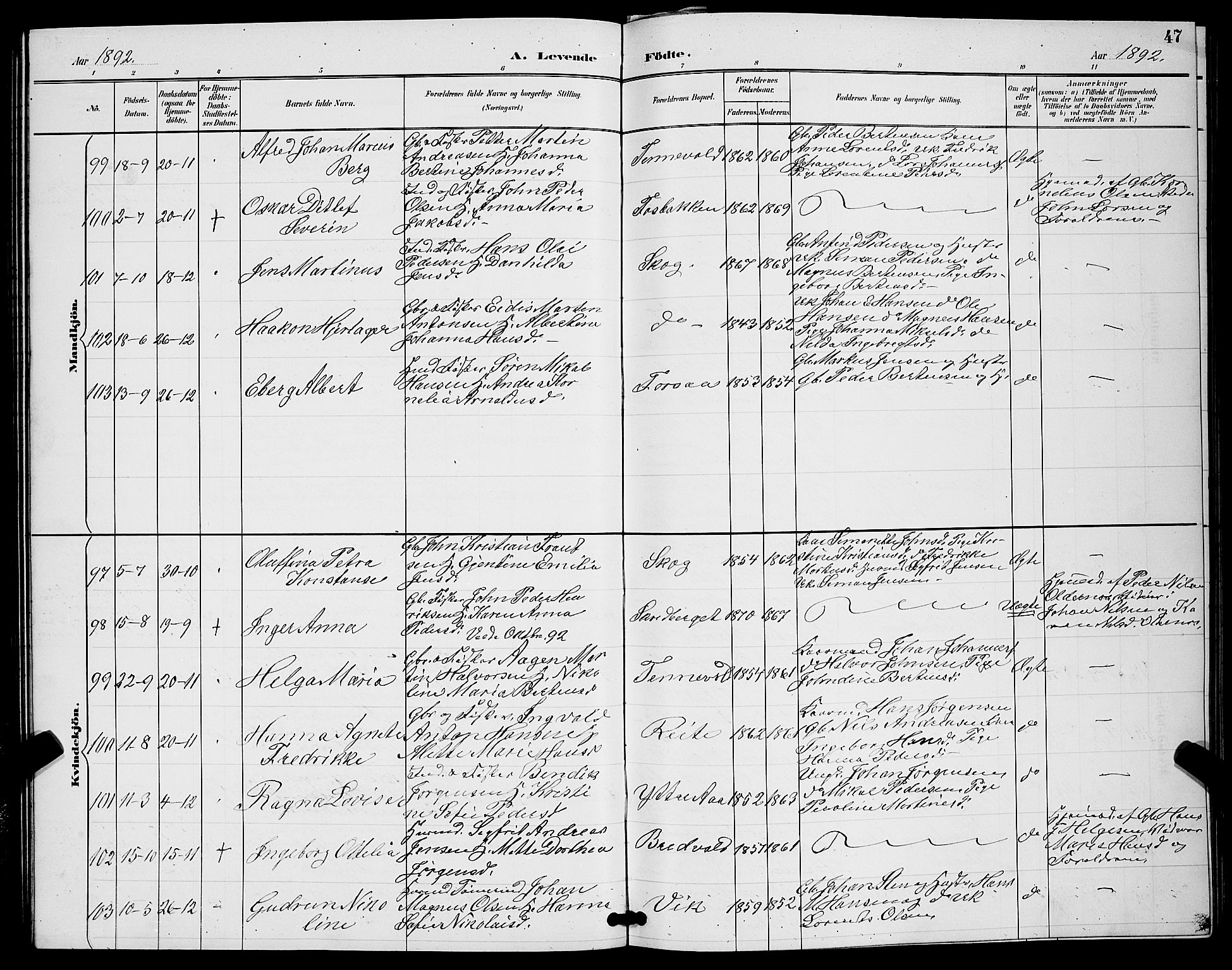 Ibestad sokneprestembete, SATØ/S-0077/H/Ha/Hab/L0008klokker: Parish register (copy) no. 8, 1890-1903, p. 47