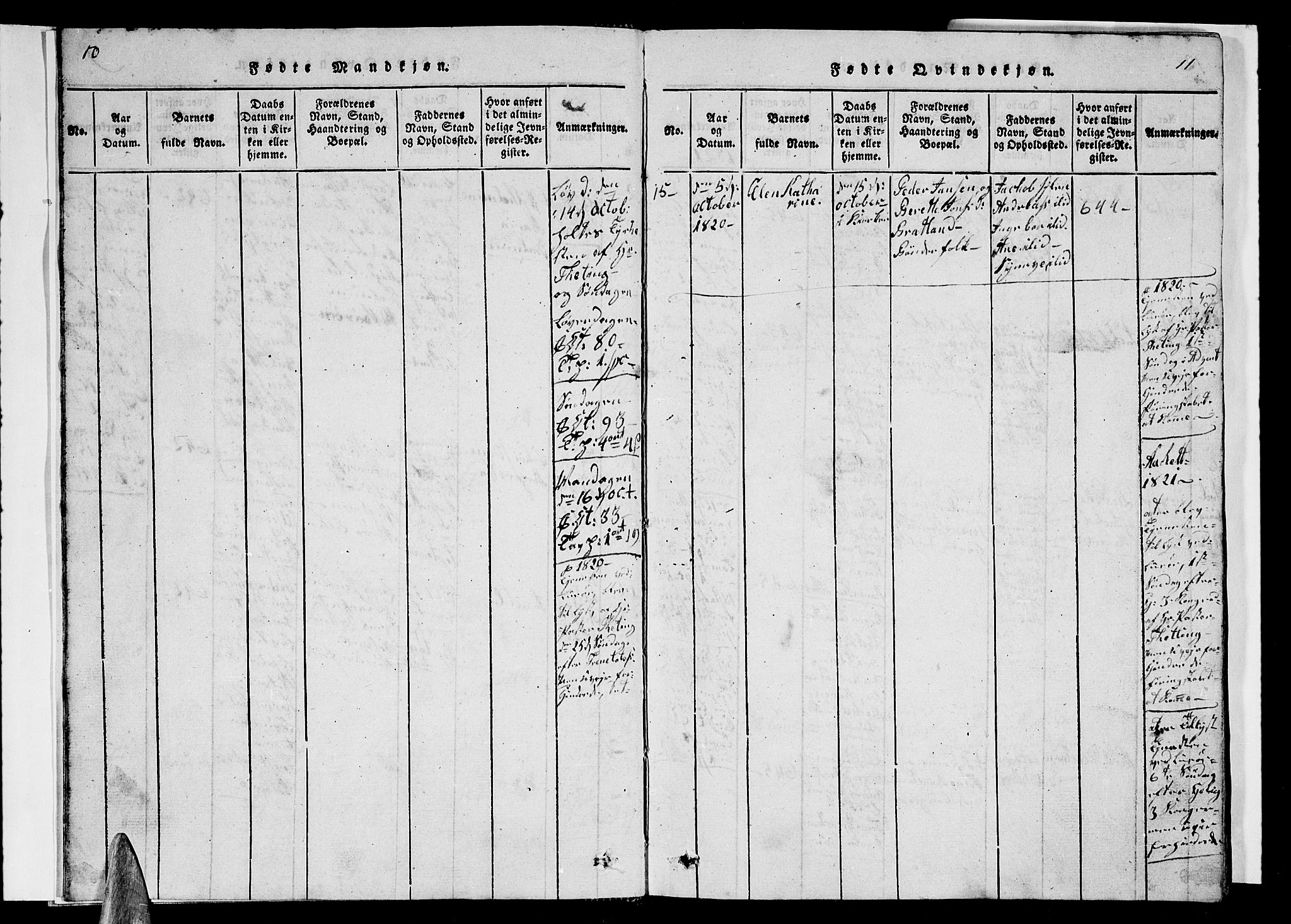 Ministerialprotokoller, klokkerbøker og fødselsregistre - Nordland, SAT/A-1459/839/L0571: Parish register (copy) no. 839C01, 1820-1840, p. 10-11