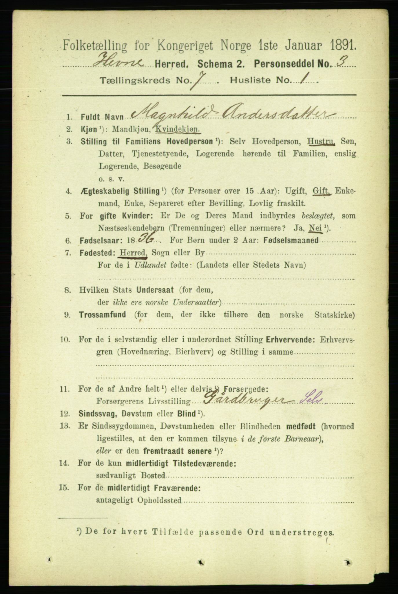 RA, 1891 census for 1612 Hemne, 1891, p. 4146